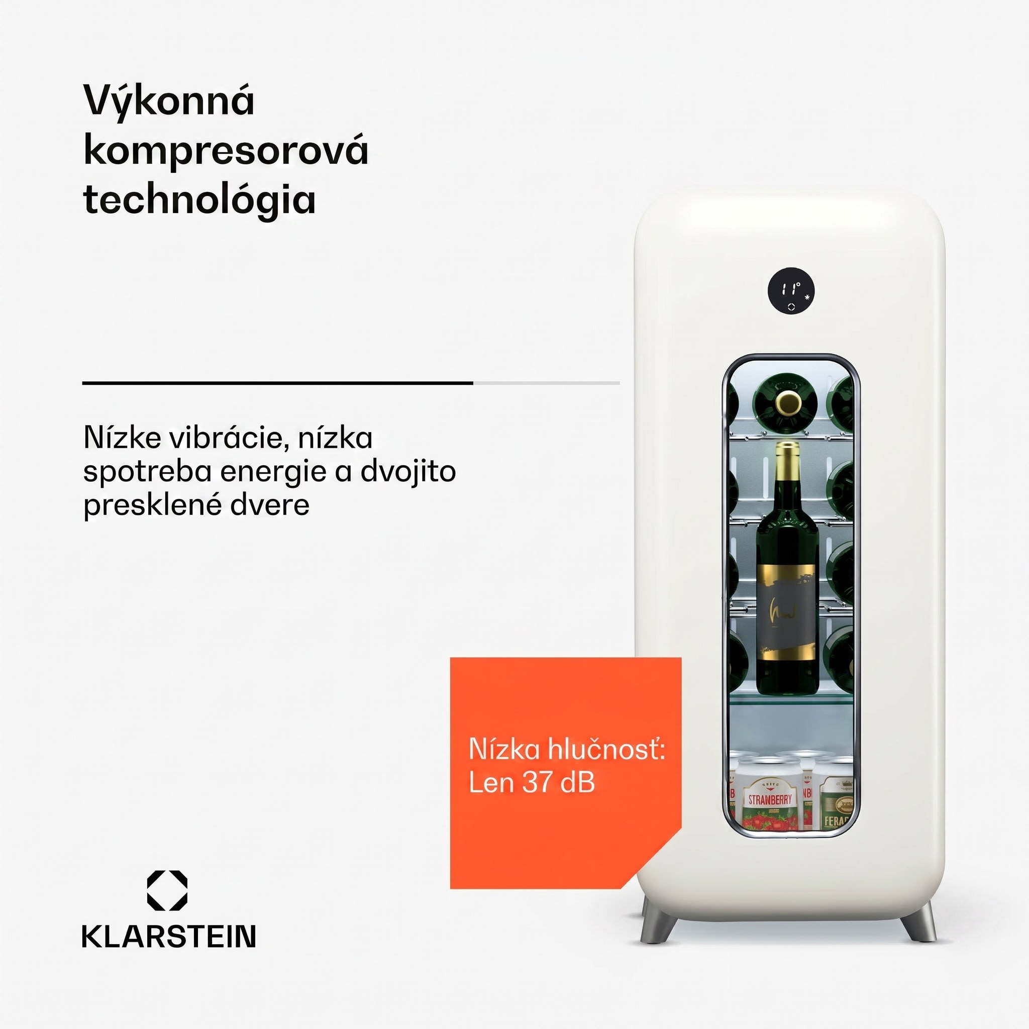 Klarstein Shirley 15 Uno, chladnička na víno, 15 fliaš, 5 - 20 °C, dotykové ovládanie, retro – Obrázok 2