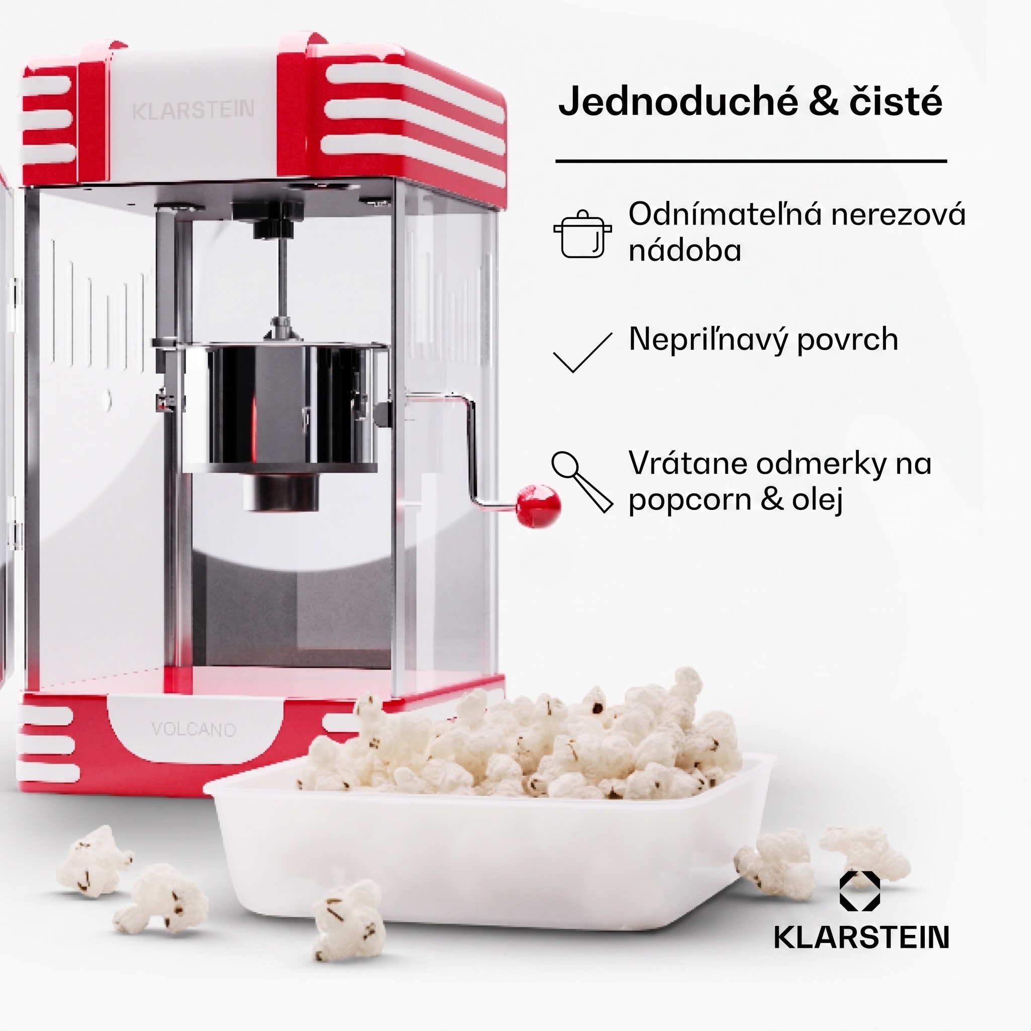 Klarstein Volcano, popkornovač, 300 W, 60 g/4 min, hrniec z nehrdzavejúcej ocele, retro dizajn – Obrázok 4