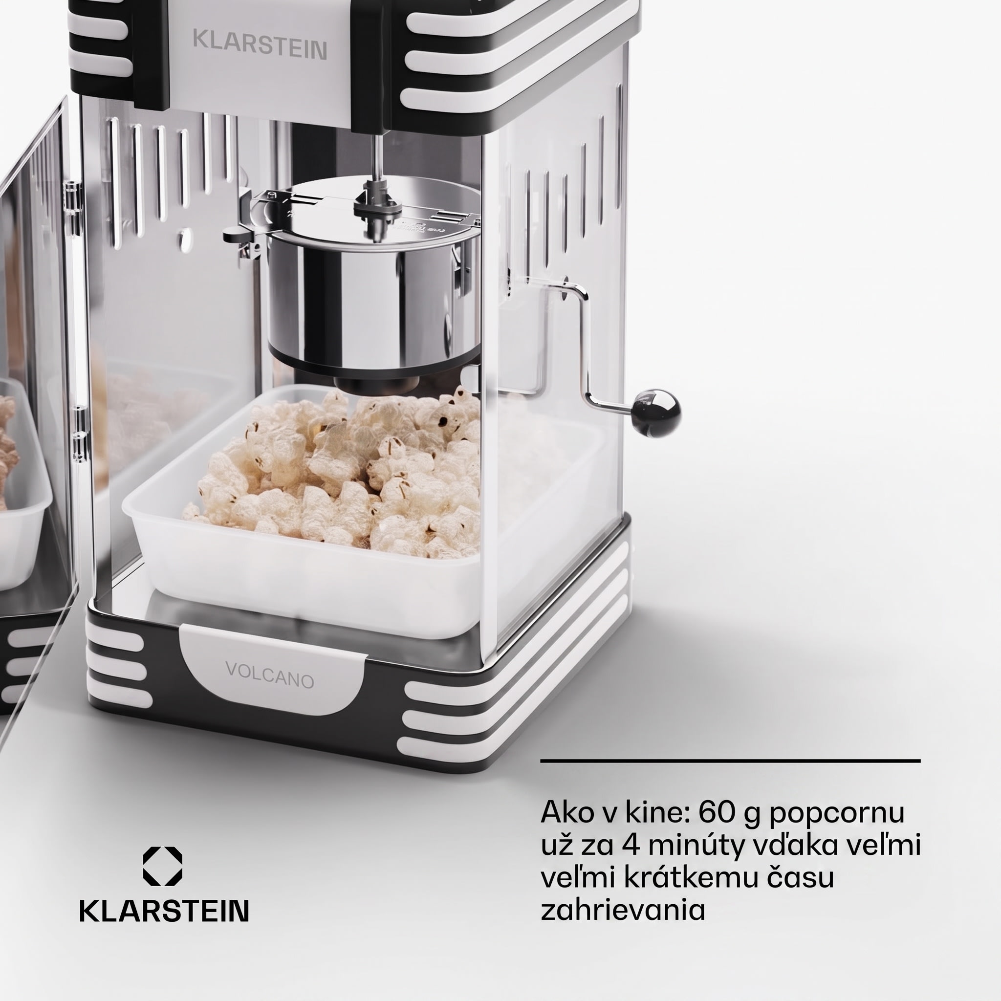 Klarstein Volcano, popkornovač, 300 W, 60 g/4 min, hrniec z nehrdzavejúcej ocele, retro dizajn – Obrázok 2