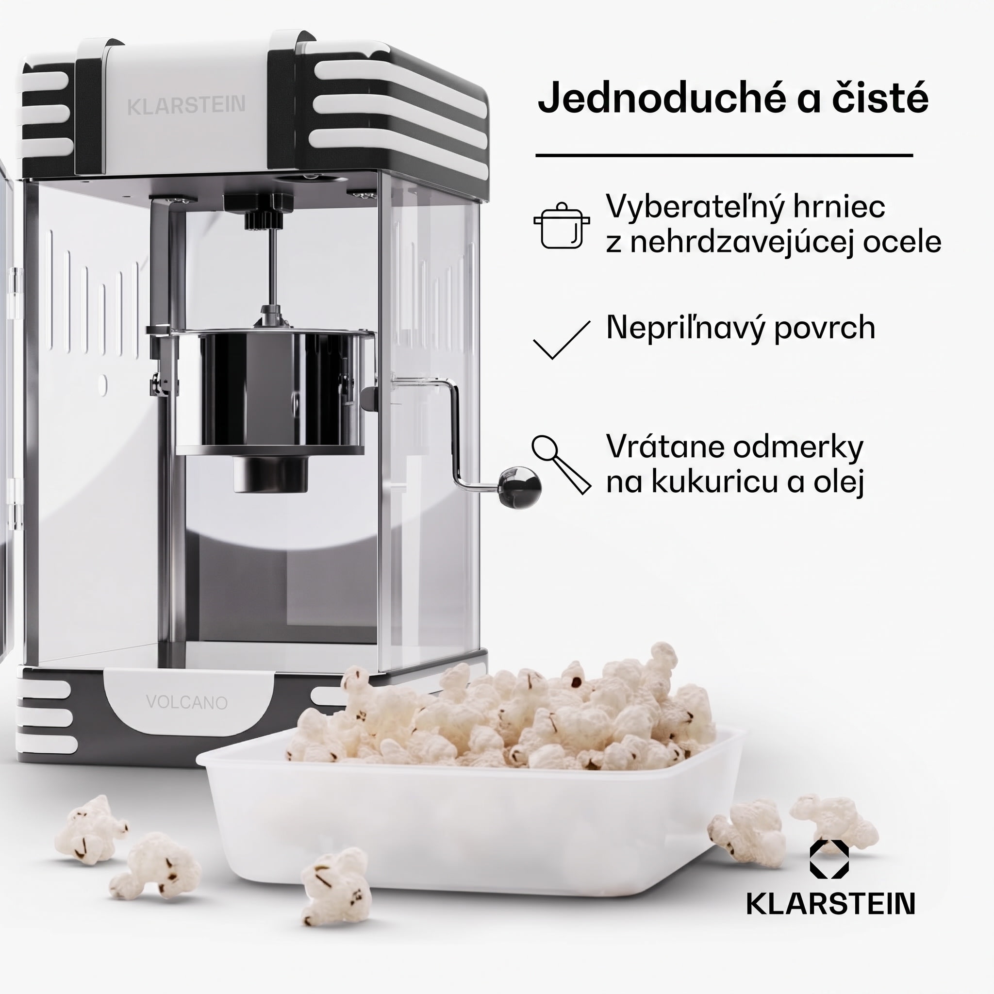 Klarstein Volcano, popkornovač, 300 W, 60 g/4 min, hrniec z nehrdzavejúcej ocele, retro dizajn – Obrázok 4