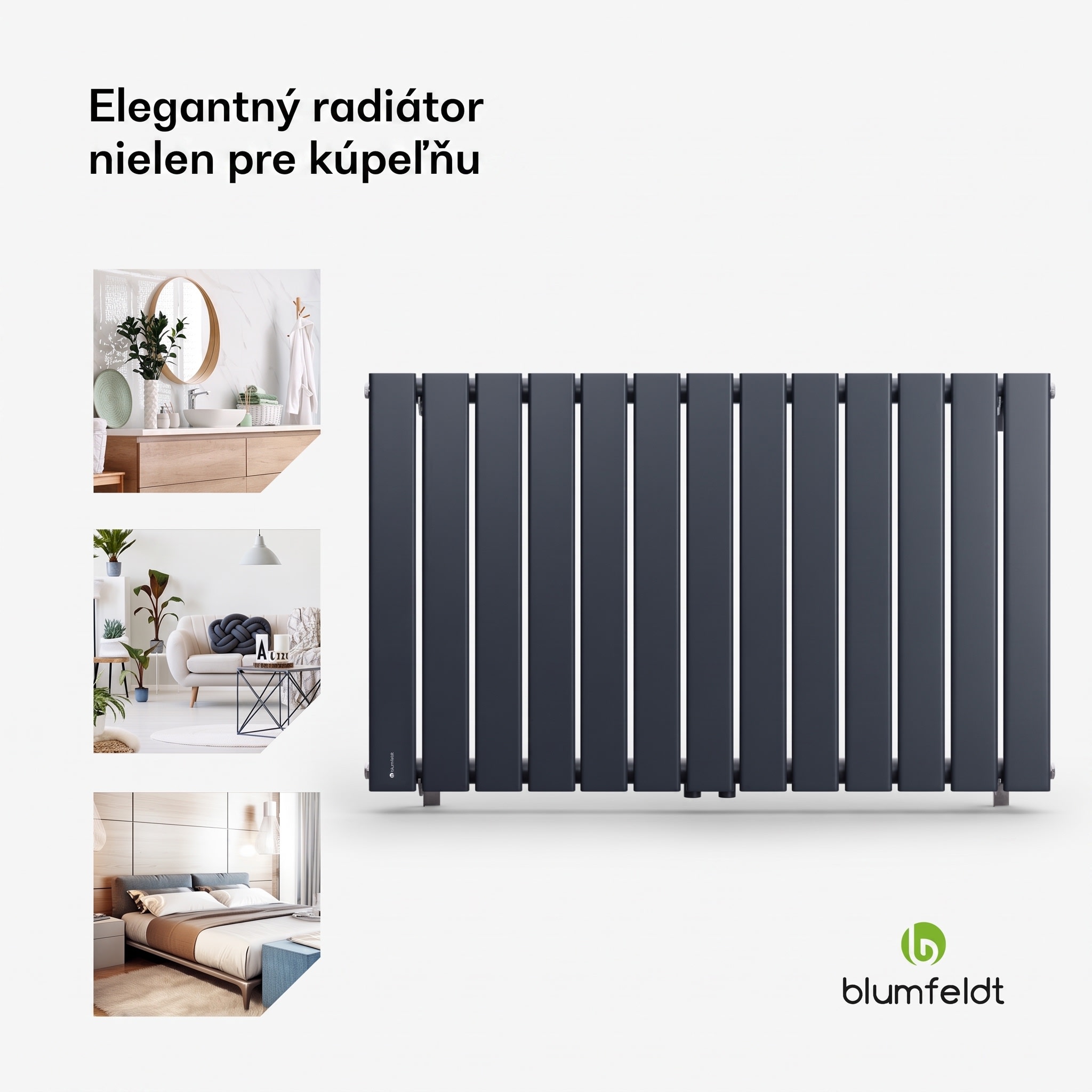 Blumfeldt Ontario, radiátor, 100 x 60, 1/2" bočné a stredové pripojenie, inštalácia na stenu, 681 W – Obrázok 2