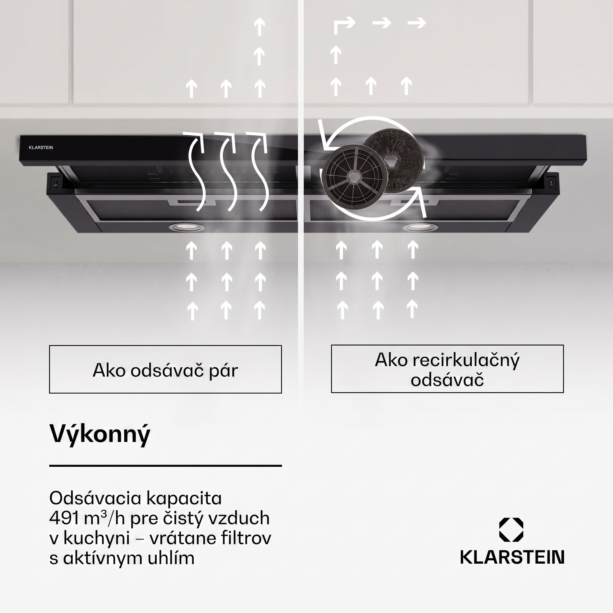 Klarstein Mariana 90 Neo nízkoprofilová digestoř 547 m³/h odtah/recirkulace LED EEK C – Obrázok 3