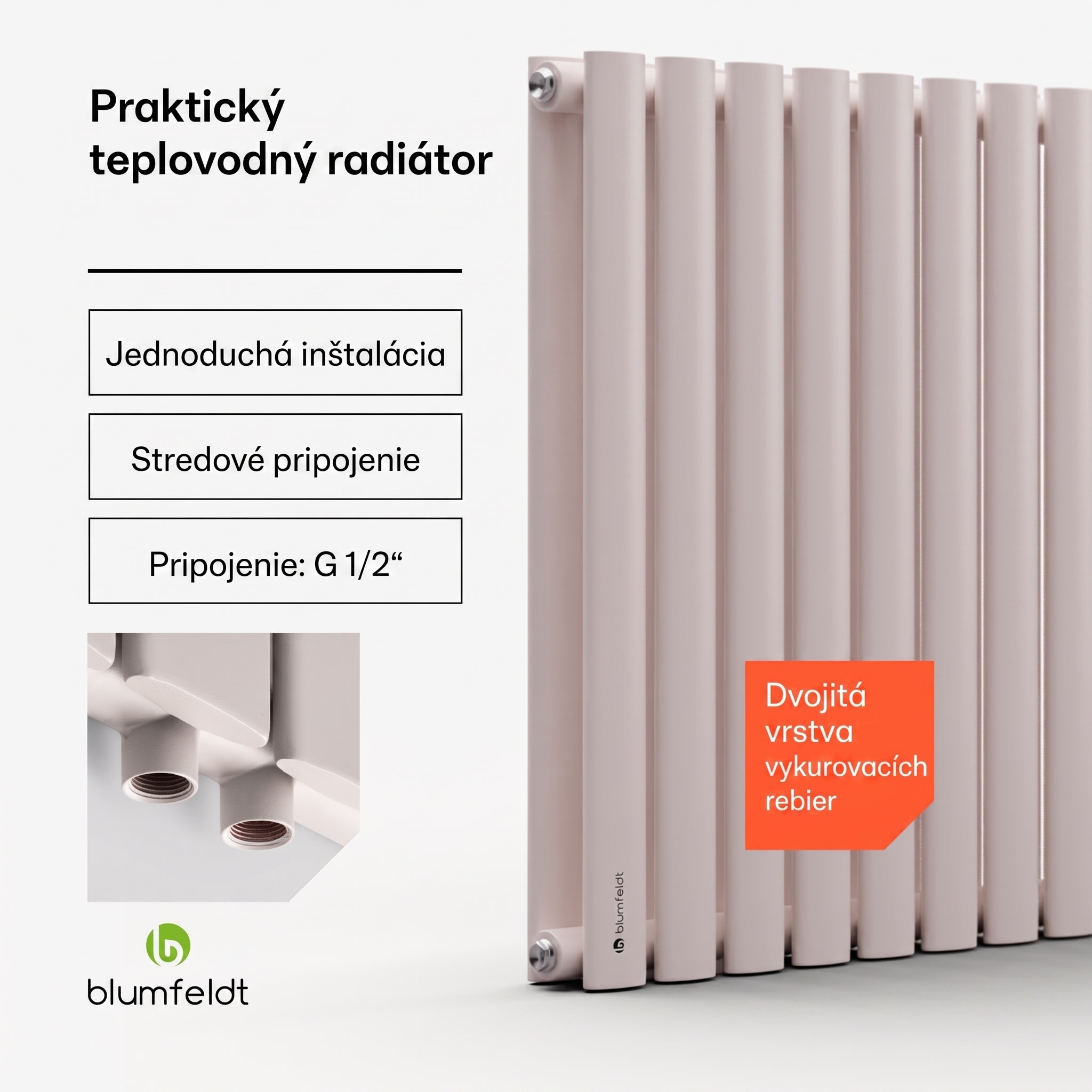Blumfeldt Tallheo, 100 x 60, radiátor, rúrkový radiátor, 1445 W, teplá voda, 1/2 – Obrázok 3