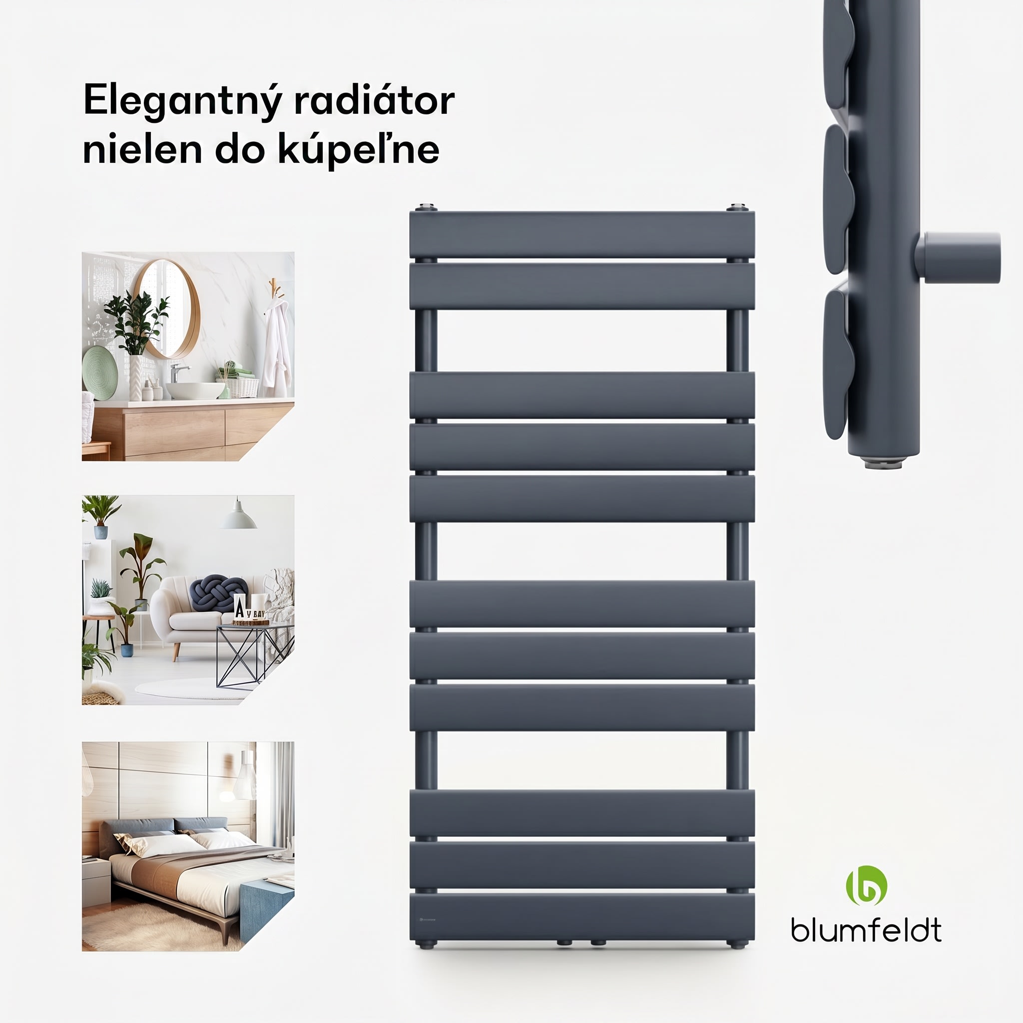 Blumfeldt Fairmont, 50 x 107, radiátor, 509 W, teplovodný, 4 vešiaky uterákov, 1/2" – Obrázok 2