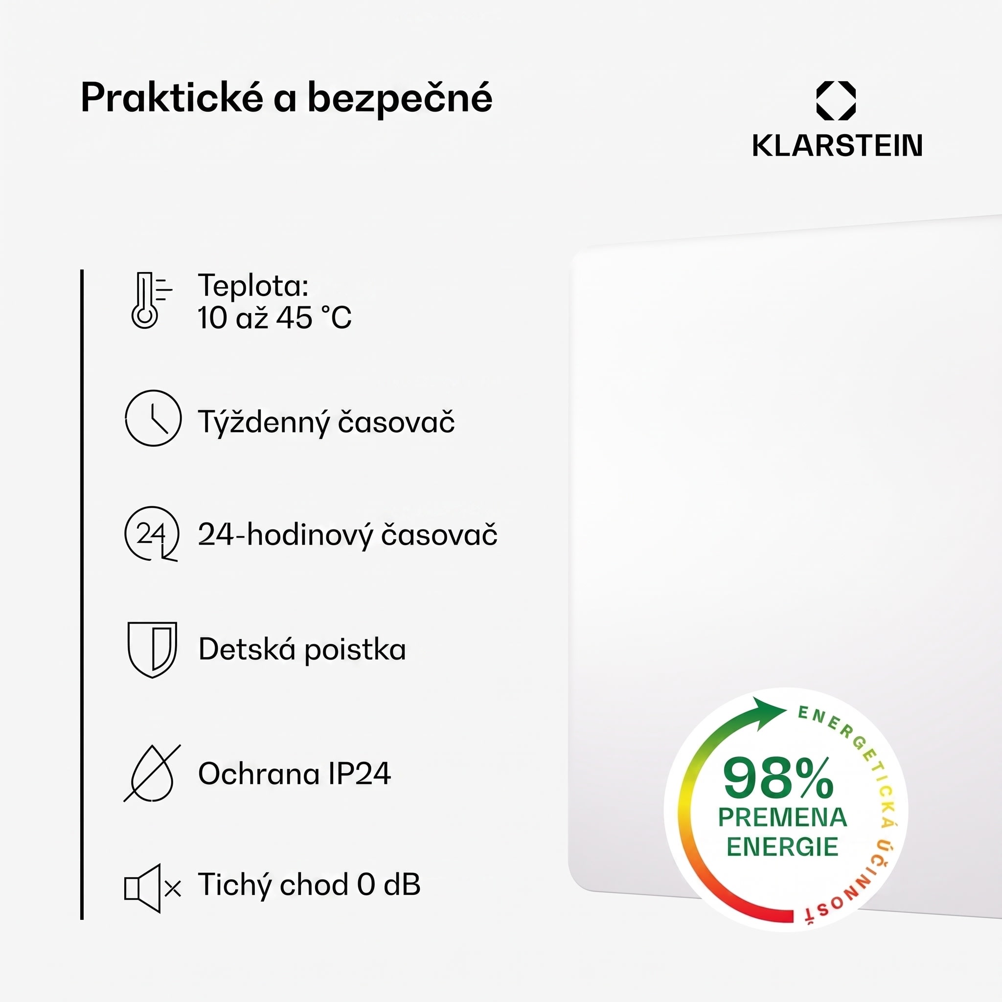 Klarstein Wonderbeam 450 Hybride Infračervený ohrievač 60 x 60 cm 450 W Týždenný časovač Diaľkové ovládanie – Obrázok 4