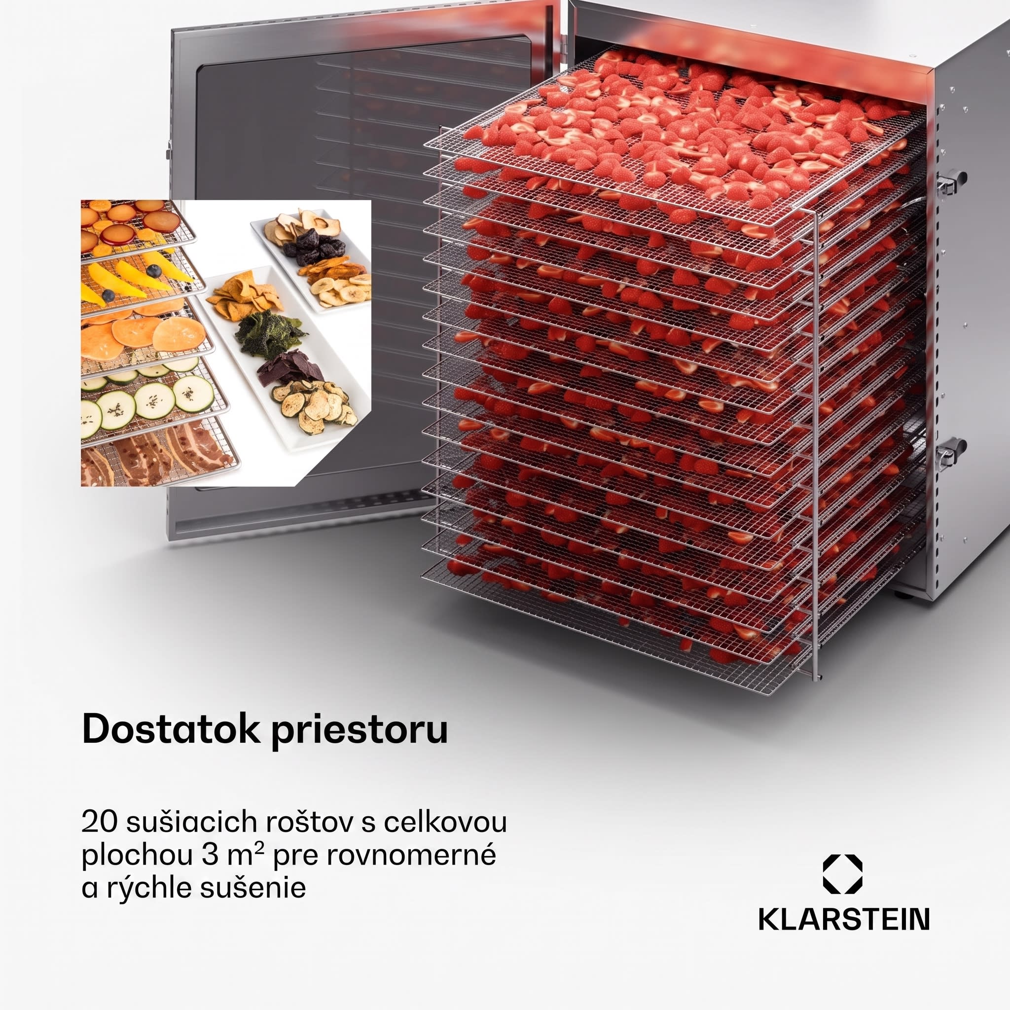 Klarstein Captain Jerky 200 sušička potravín 2000W 30-90 °C 24h časovač nerezová oceľ – Obrázok 3