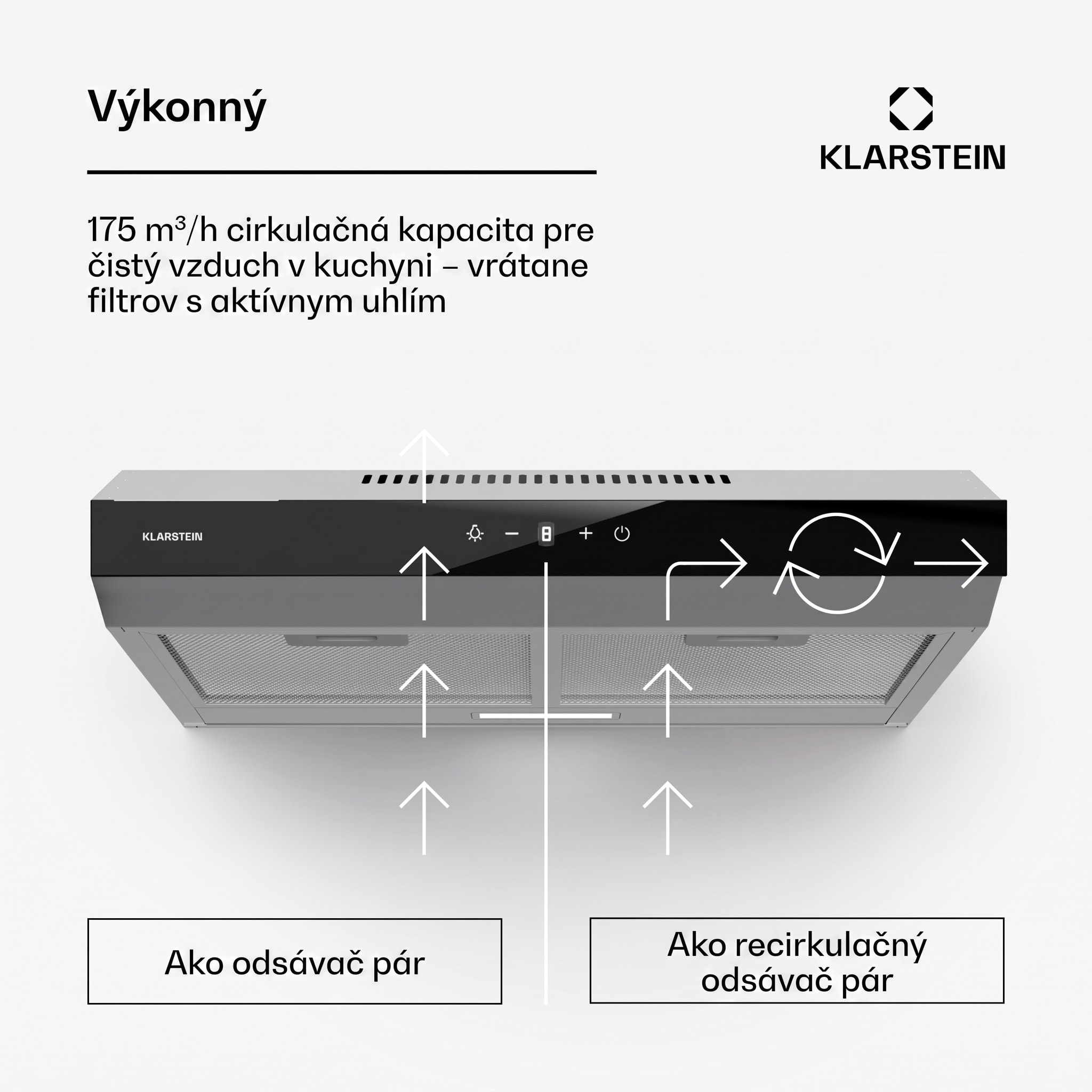 Klarstein Contempo Neo, digestor, podskrinkový, recirkulácia, 199 m³/h, SenseControl, integrované dotykové ovládanie – Obrázok 3