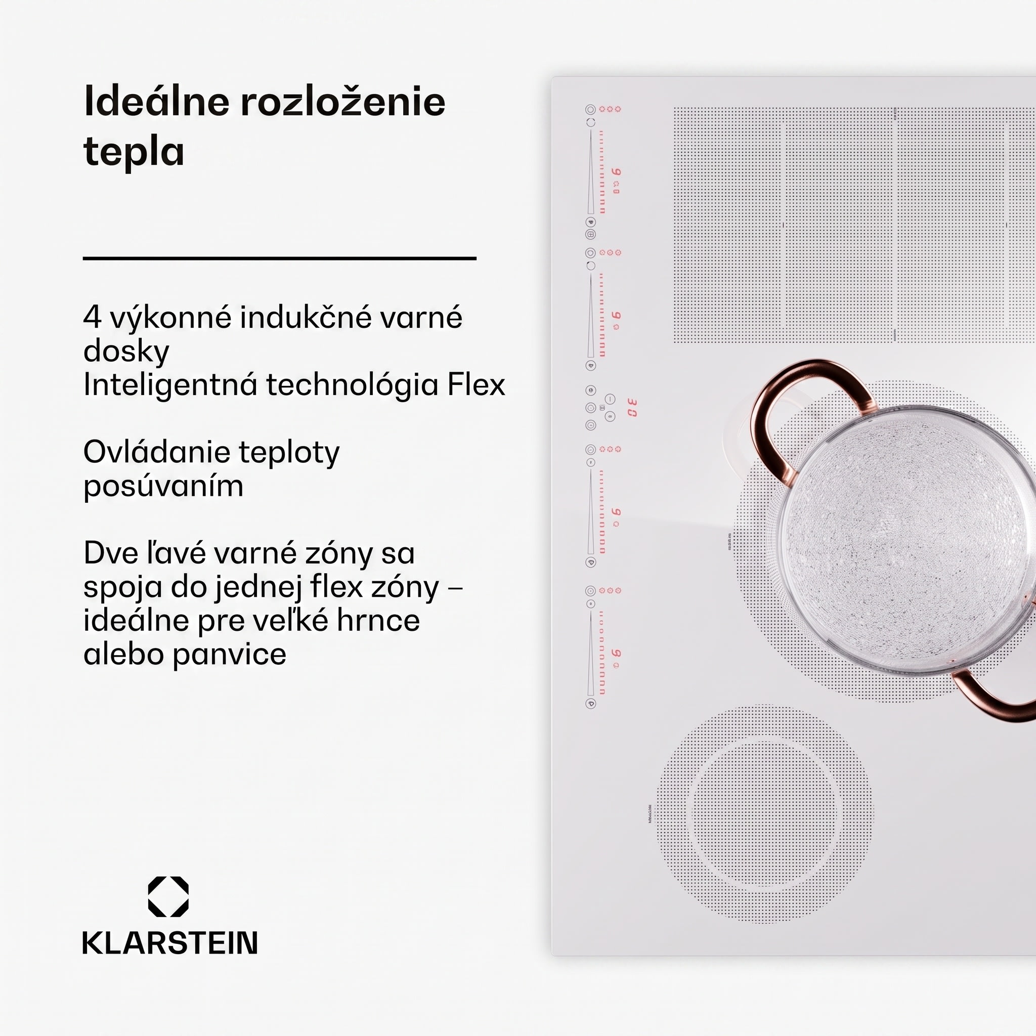 Klarstein Masterzone 77 Hybrid, indukčná varná doska, max. 7200 W, vstavaná, 4 Flex zóny, technológia ThermoBoost, Smart Flex – Obrázok 2