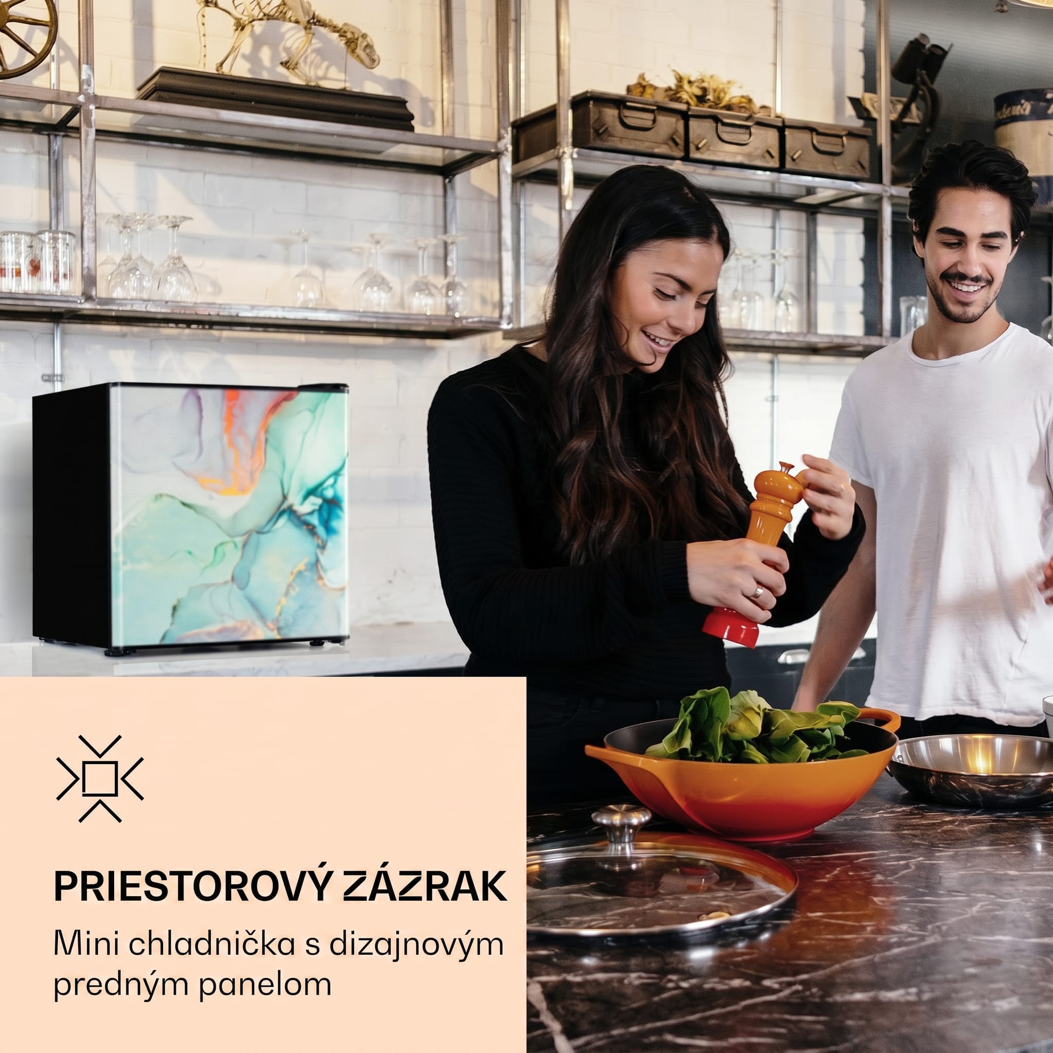 Klarstein CoolArt 45L, mini chladnička, EEK E, s mraziacim priestorom 1,5 l, dizajnové dvere – Obrázok 2
