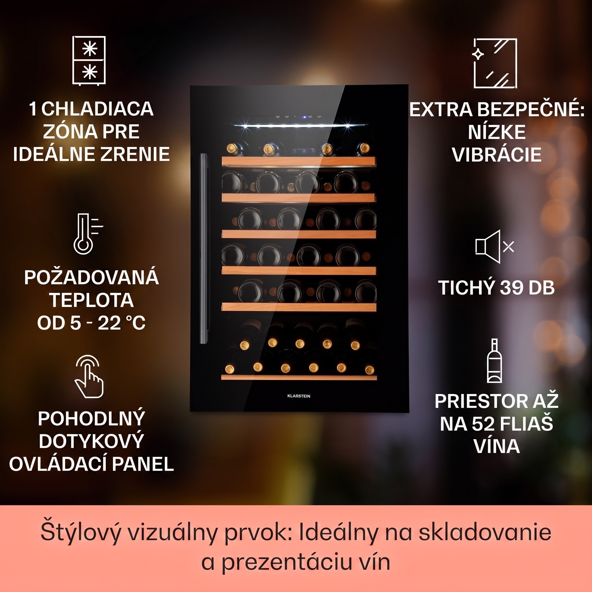 Klarstein Vinsider 52 Built-In Uno, vstavaná vinotéka, 137 l, 52 fliaš, nehrdzavejúca oceľ – Obrázok 2
