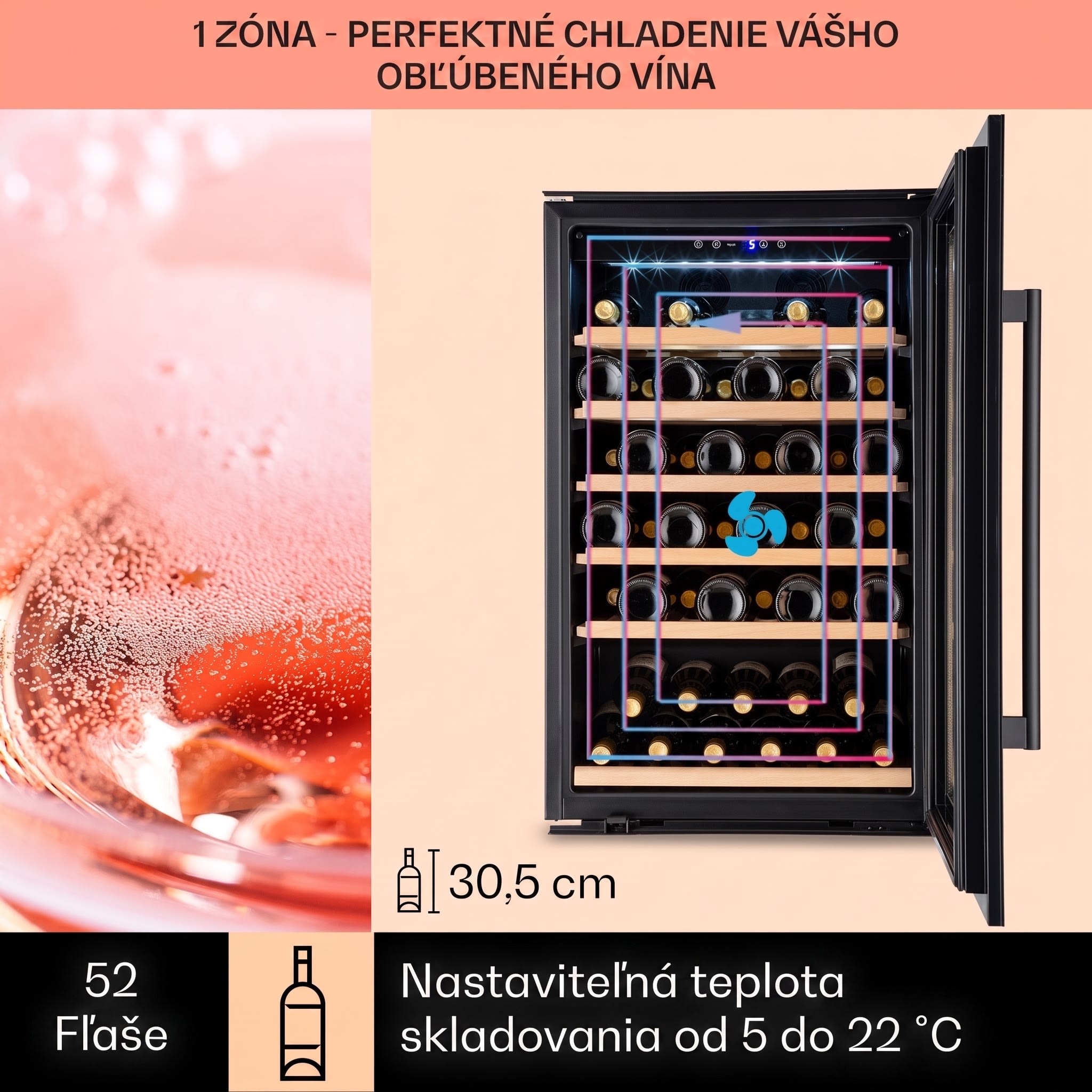 Klarstein Vinsider 52 Built-In Uno, vstavaná vinotéka, 137 l, 52 fliaš, nehrdzavejúca oceľ – Obrázok 3