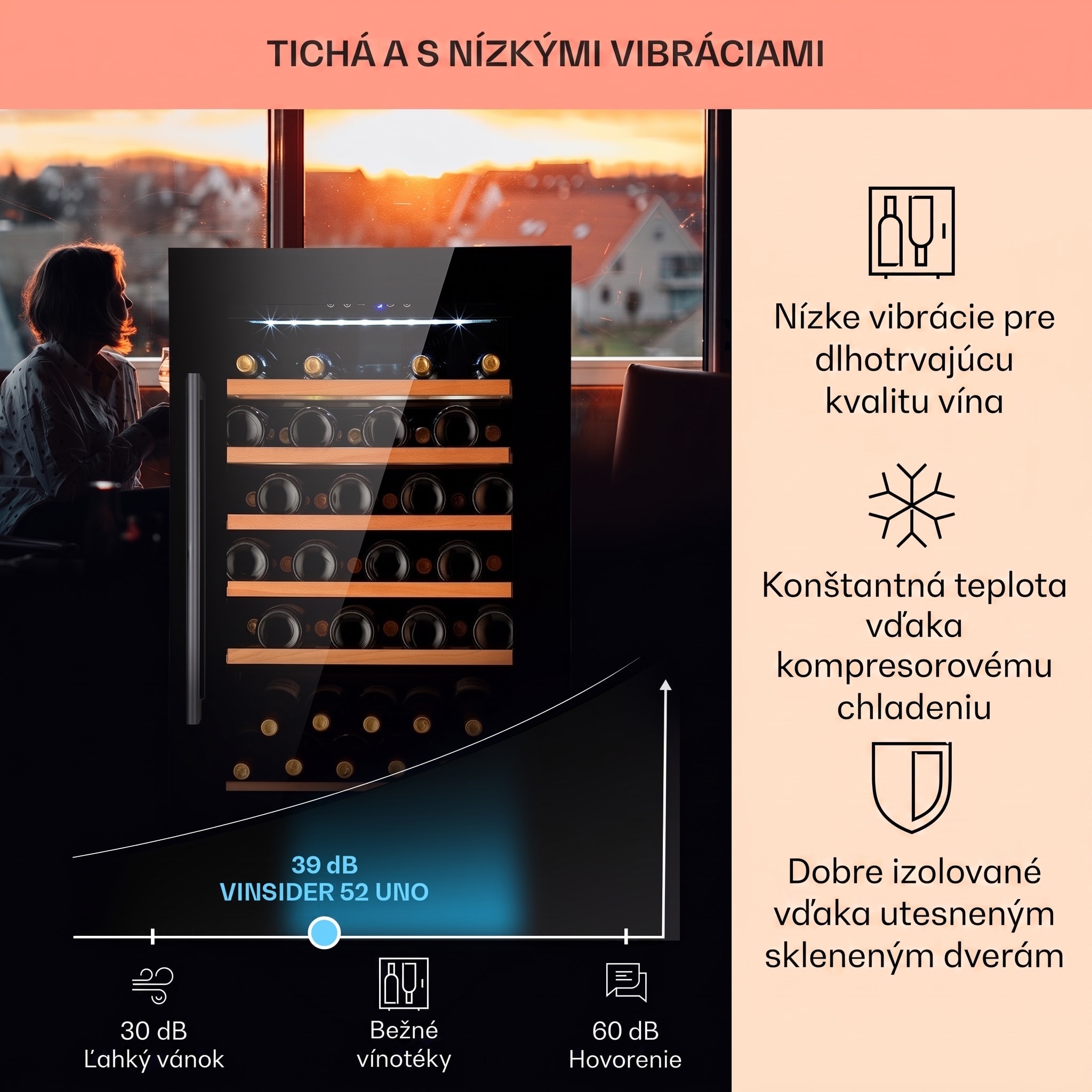 Klarstein Vinsider 52 Built-In Uno, vstavaná vinotéka, 137 l, 52 fliaš, nehrdzavejúca oceľ – Obrázok 4