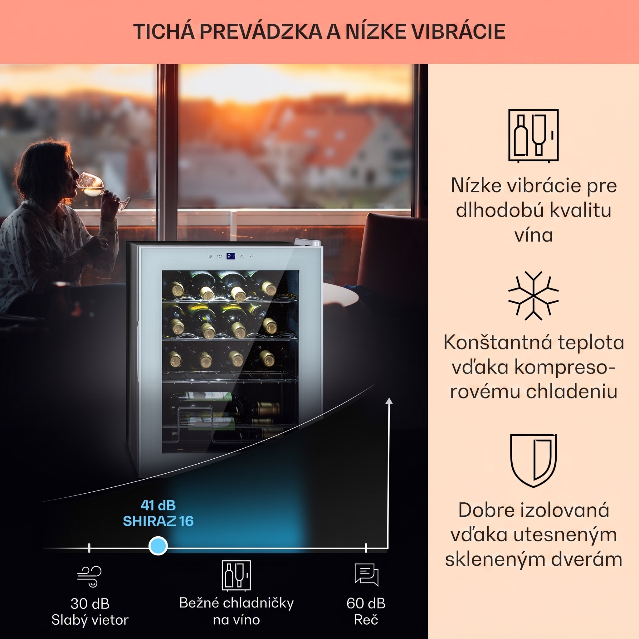 Klarstein Shiraz 16 Quartz, vinotéka, 42 l, 160 W, 5-18°C, dotykový ovládací panel – Obrázok 4