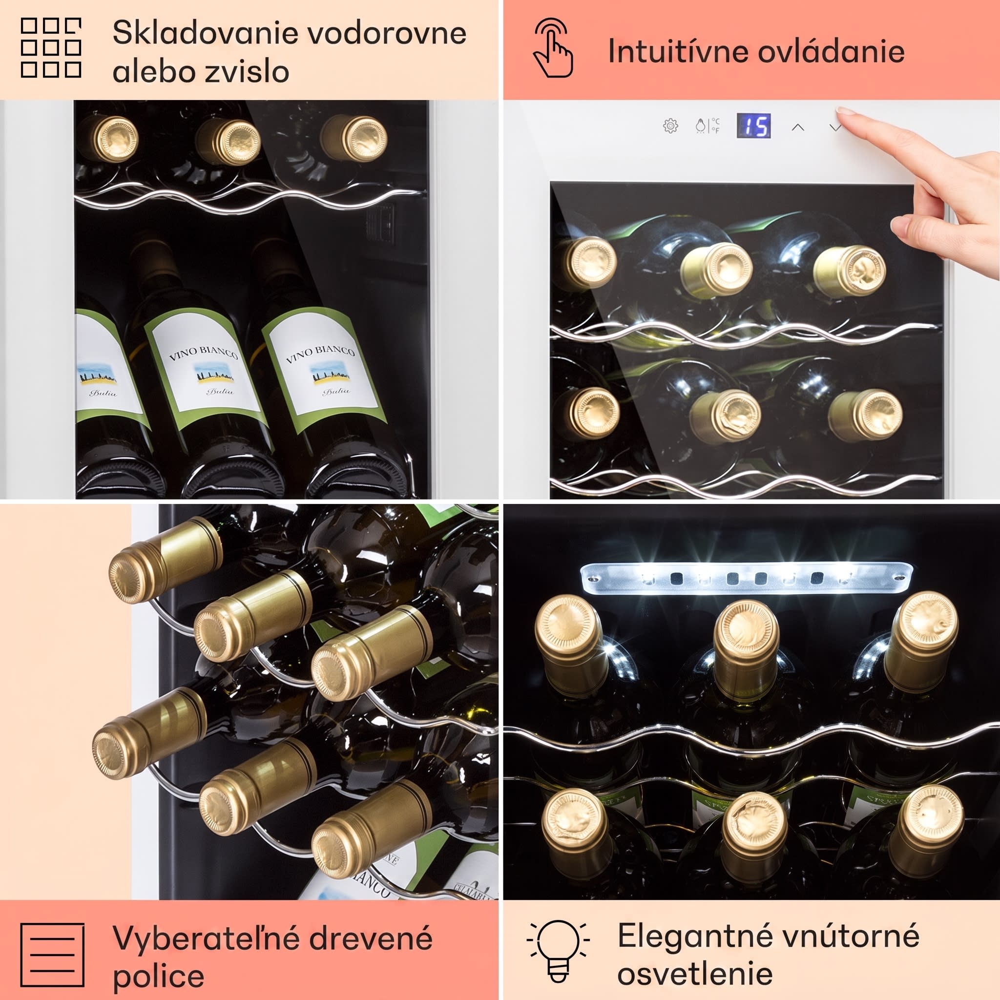 Klarstein Shiraz 15 Slim Uno, vinotéka, 44 l, 135 W, 5–18°C, dotykové ovládanie, biela – Obrázok 5