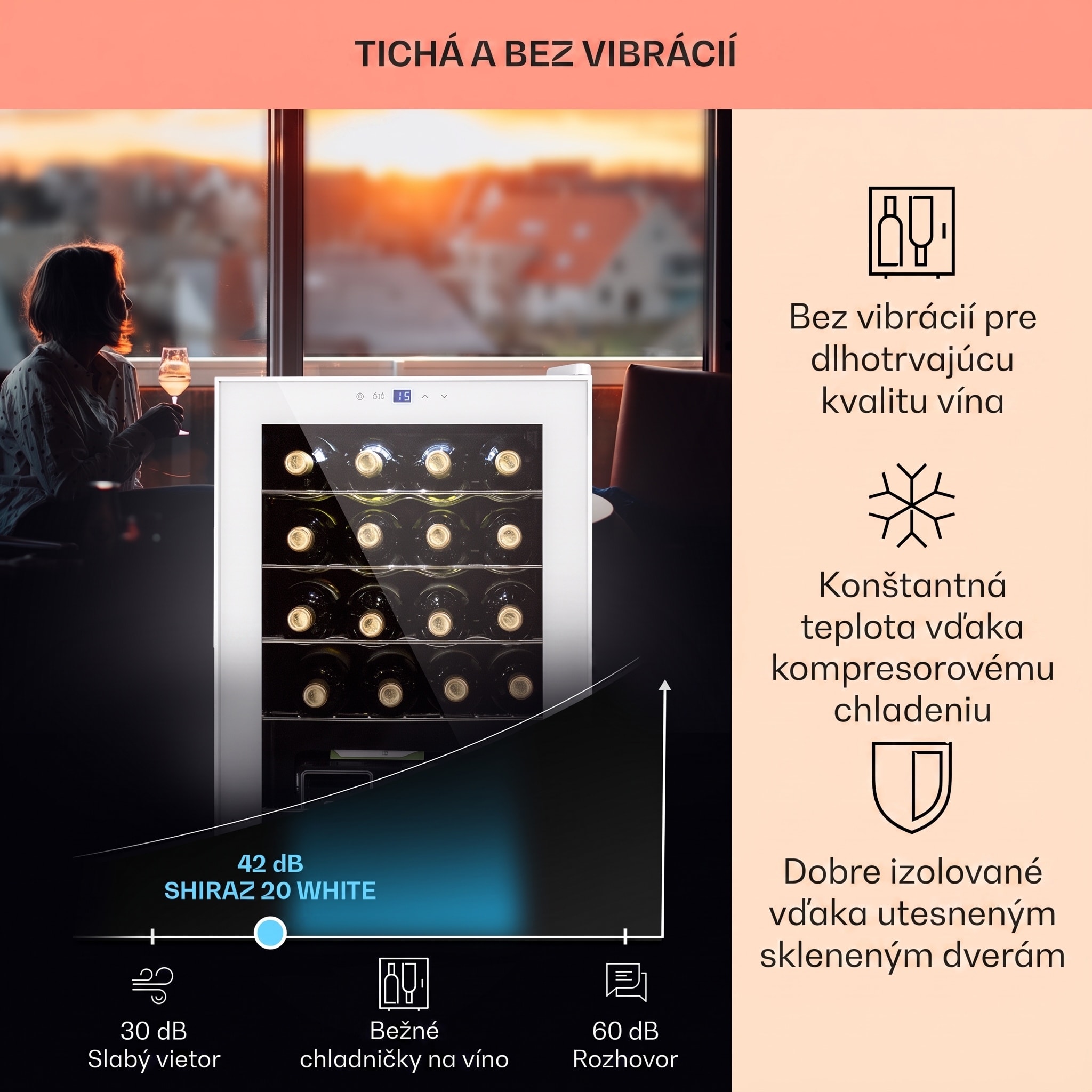 Klarstein Shiraz 20 Uno, vinotéka, 53 l, 20 fliaš, 5-18°C, dotykový ovládací panel – Obrázok 4
