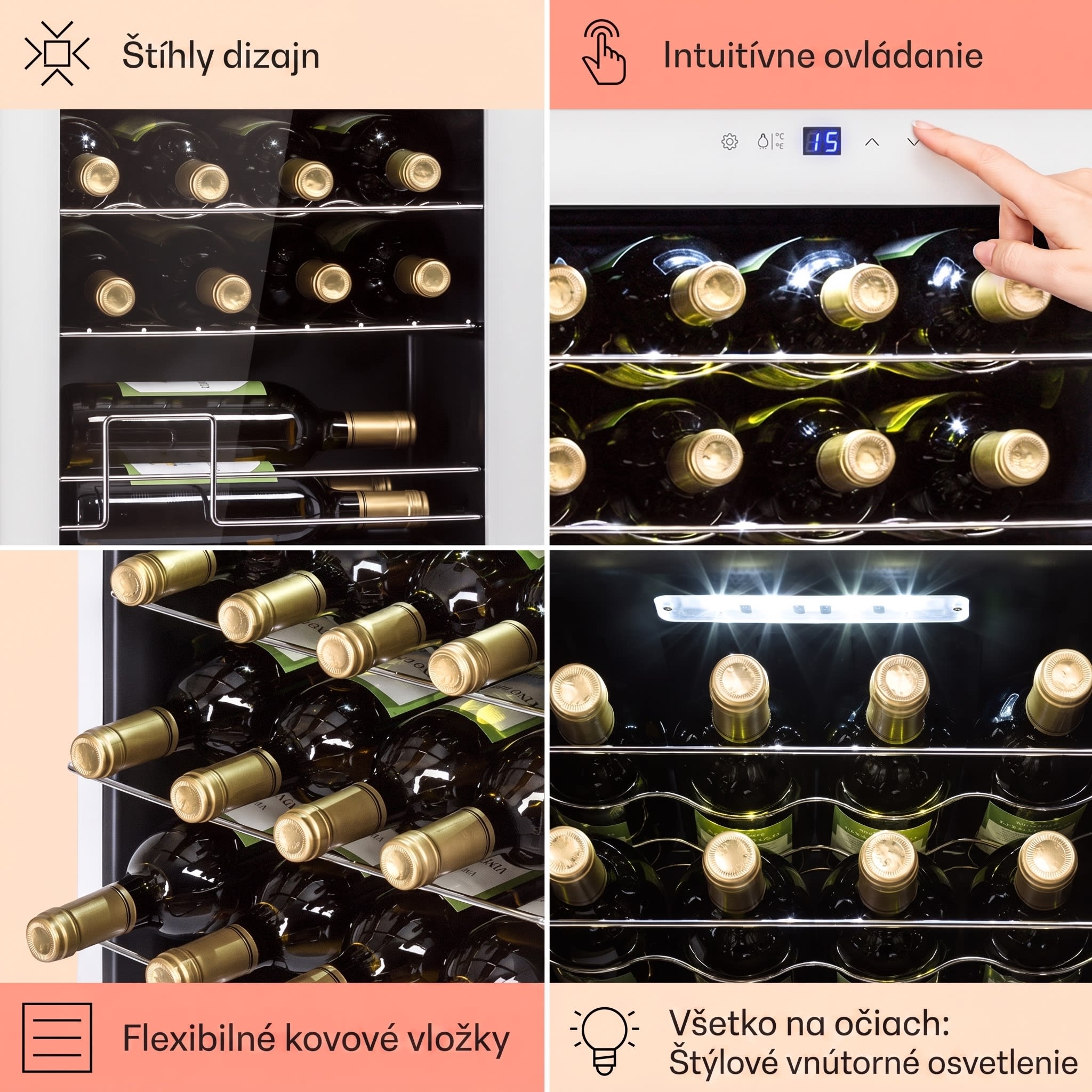 Klarstein Shiraz 20 Uno, vinotéka, 53 l, 20 fliaš, 5-18°C, dotykový ovládací panel – Obrázok 5