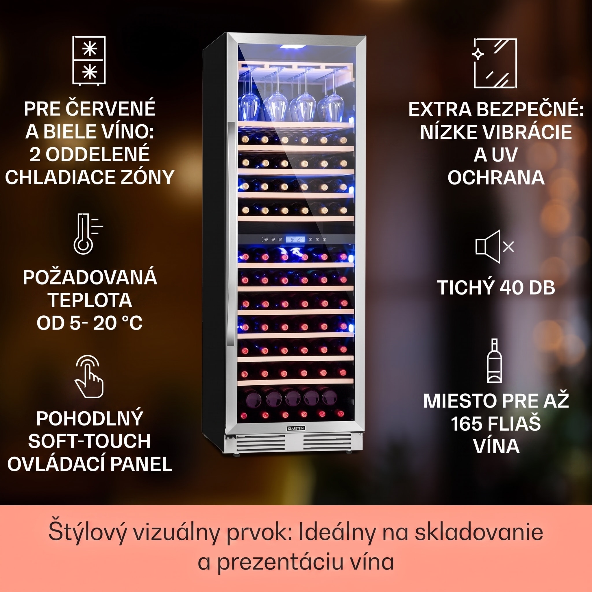 Klarstein Vinovilla Grande Duo, veľkoobjemová vinotéka, 425 l, 165 fliaš, 3-farebné LED osvetlenie – Obrázok 2