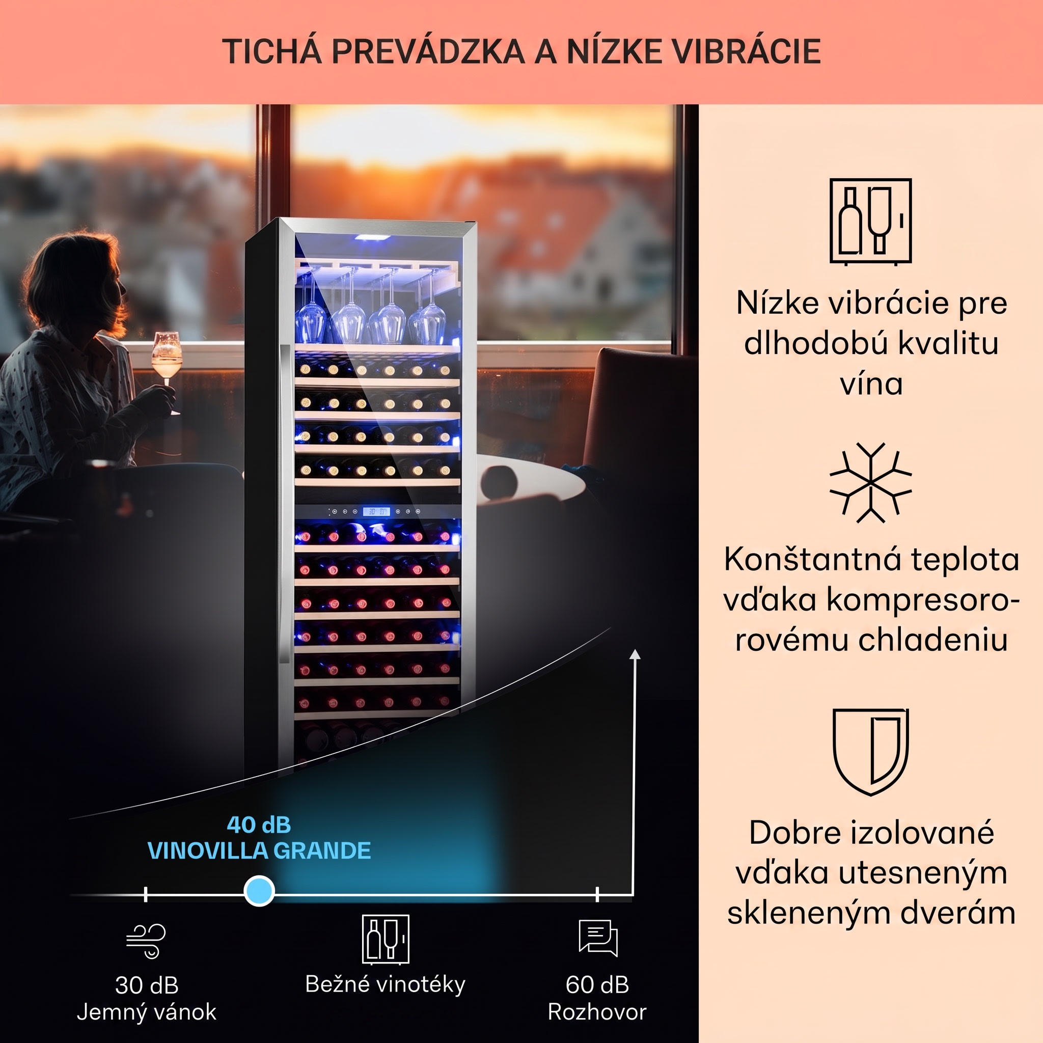Klarstein Vinovilla Grande Duo, veľkoobjemová vinotéka, 425 l, 165 fliaš, 3-farebné LED osvetlenie – Obrázok 4