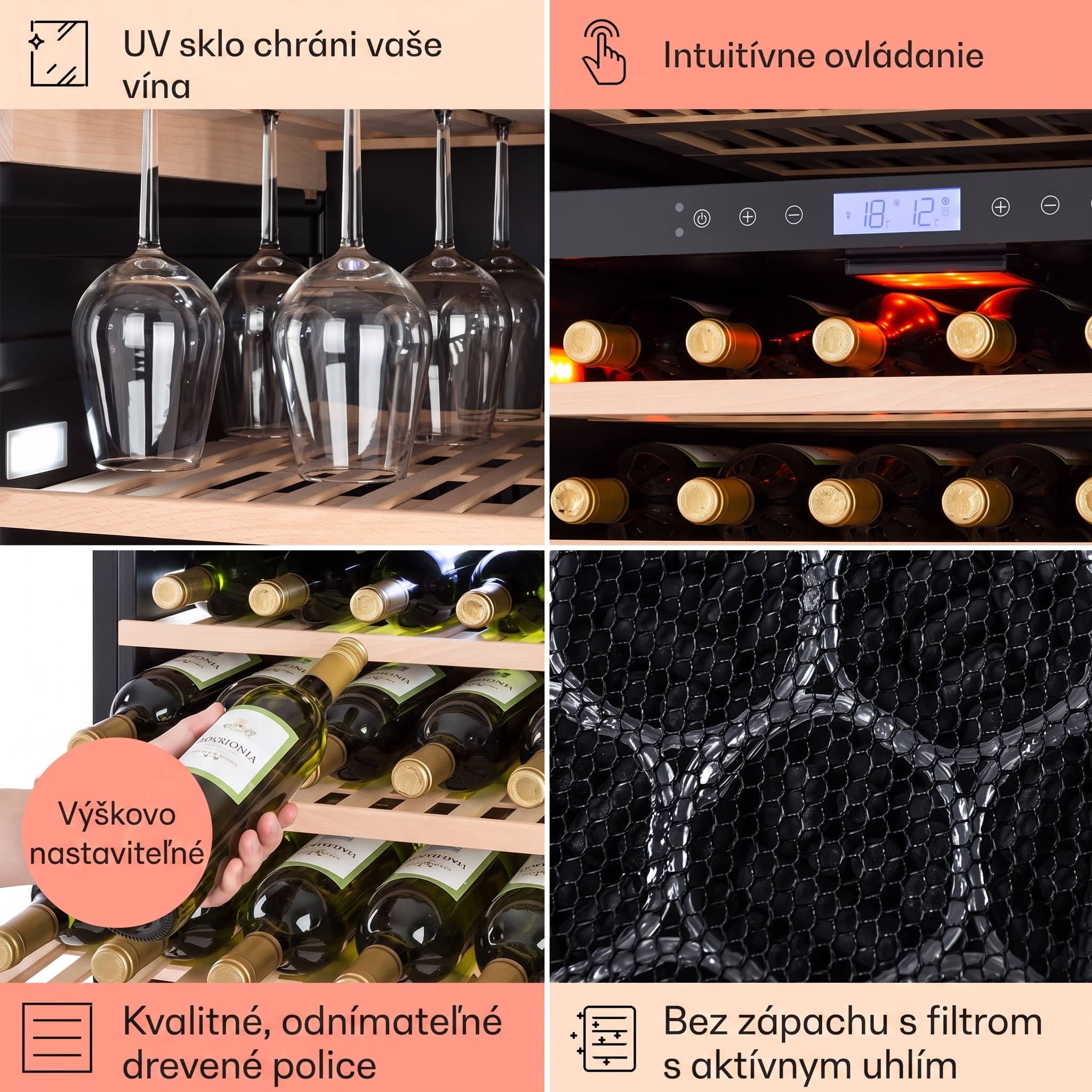 Klarstein Vinovilla Grande Duo, veľkoobjemová vinotéka, 425 l, 165 fliaš, 3-farebné LED osvetlenie – Obrázok 5