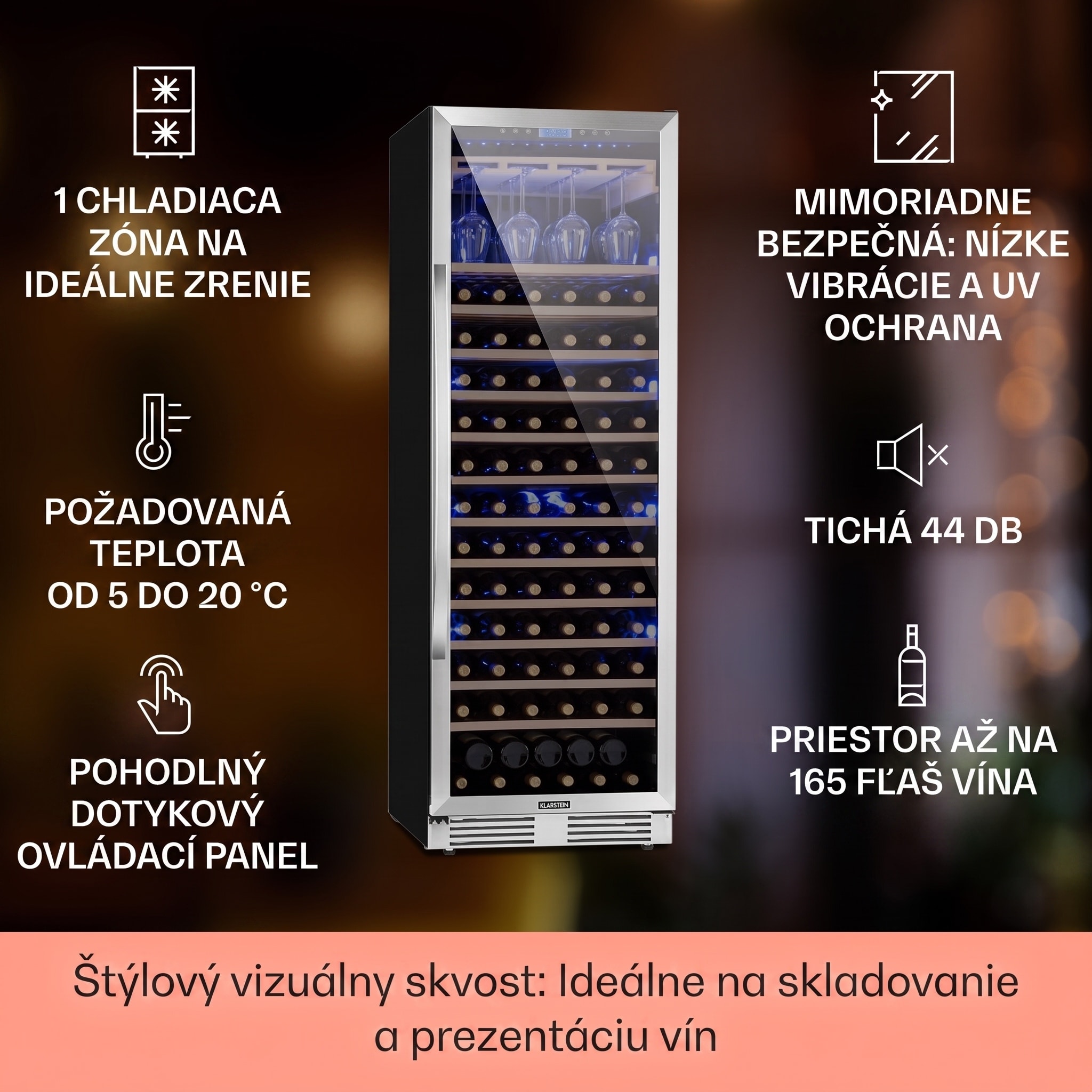Klarstein Vinovilla Grande 165 Built-in Uno, chladnička na víno, 425 l, 165 fl. Sklenené dvere – Obrázok 2