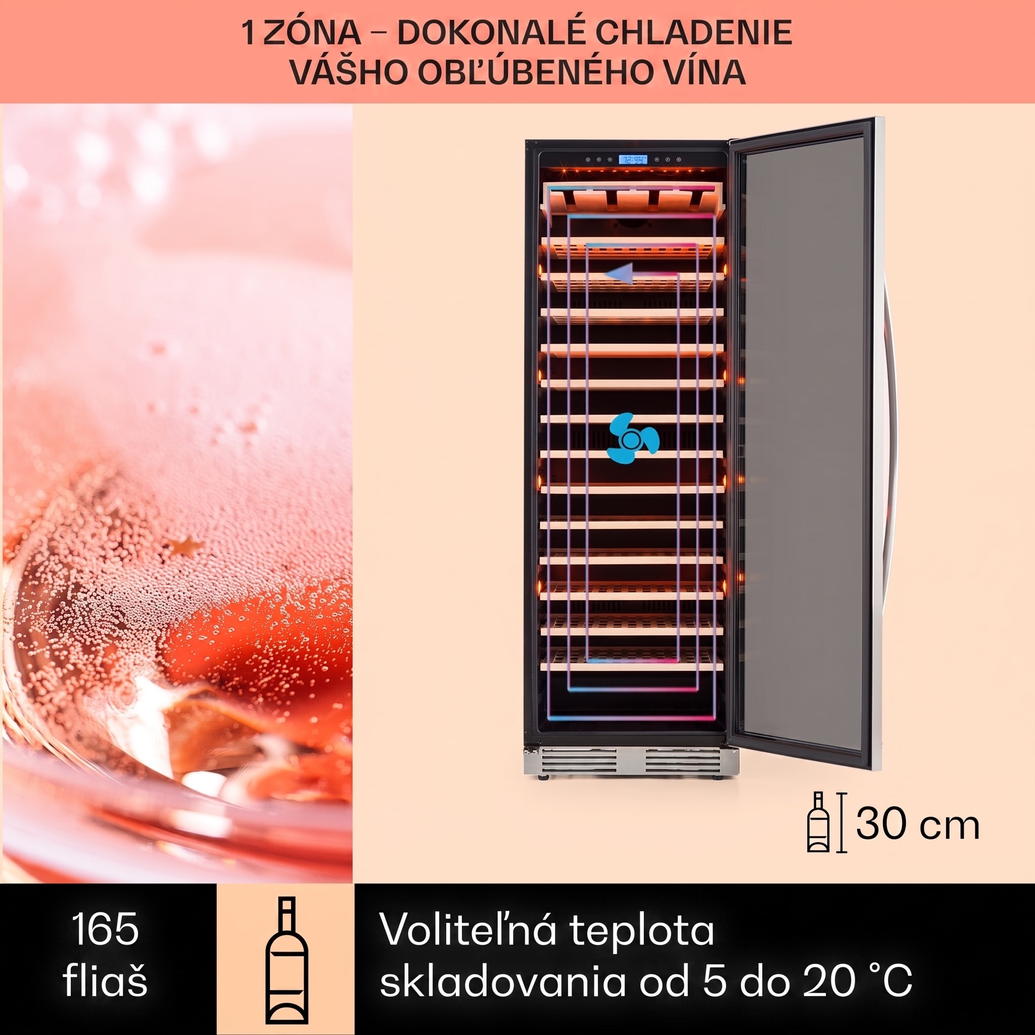 Klarstein Vinovilla Grande 165 Built-in Uno, chladnička na víno, 425 l, 165 fl. Sklenené dvere – Obrázok 3