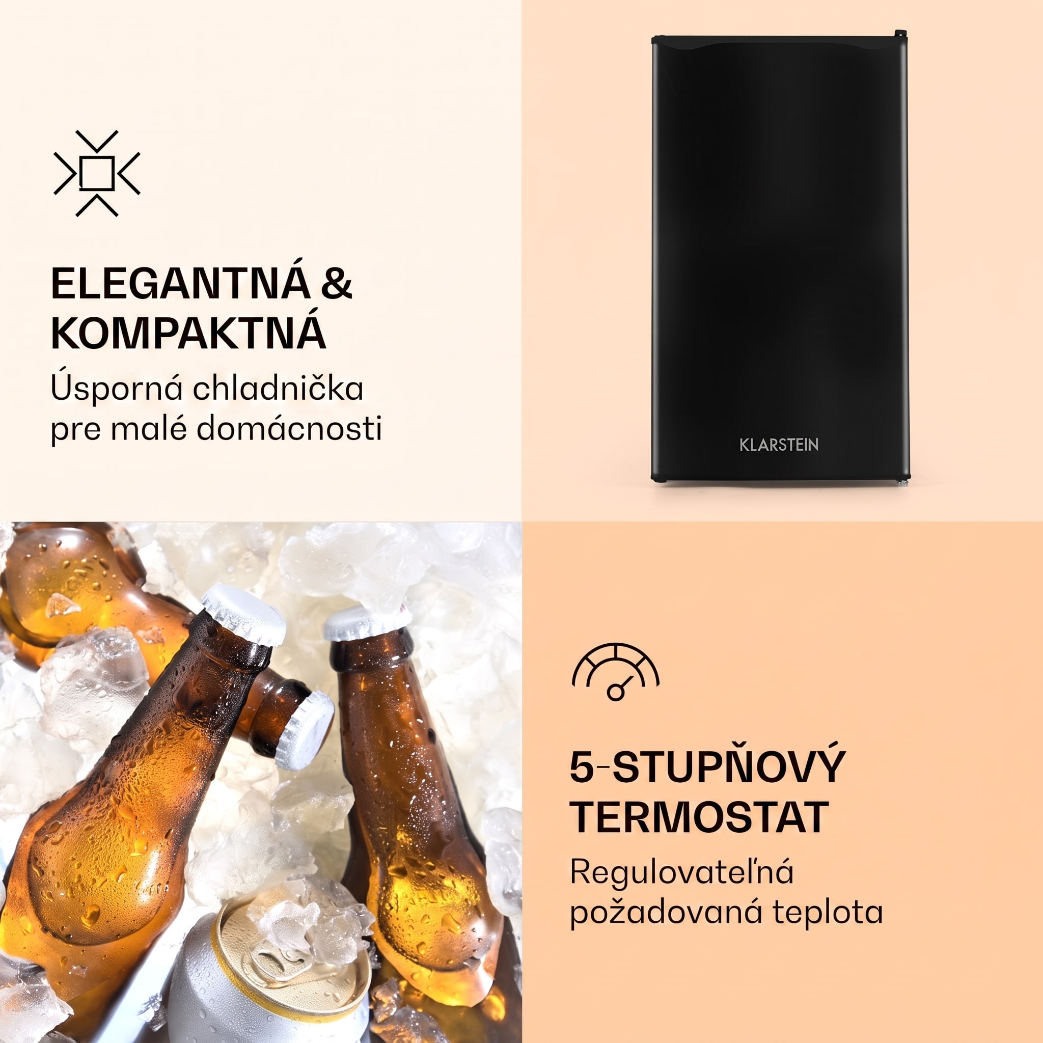 Klarstein Alleinversorger, chladnička, 91 l, energet. trieda F, 2 poschodia mraziaceho priečinku, čierna – Obrázok 2