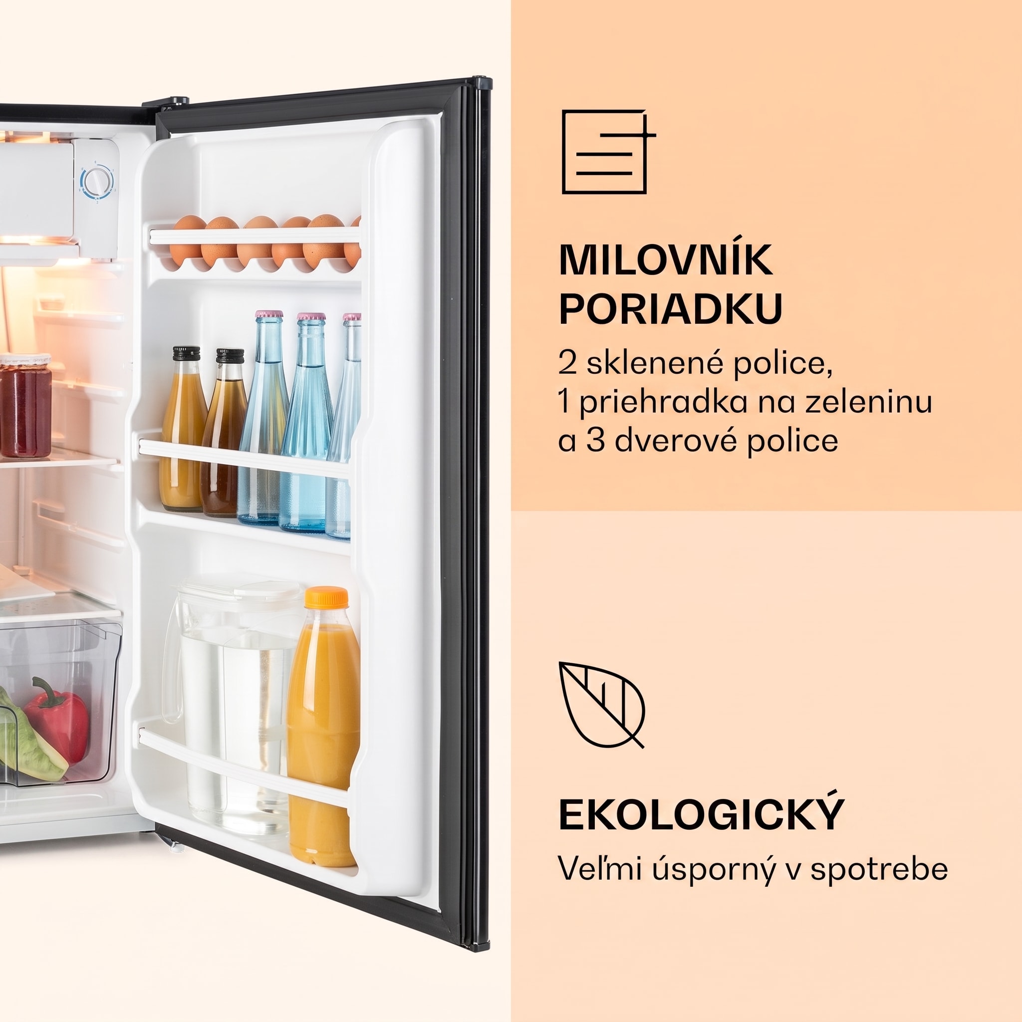 Klarstein Alleinversorger, chladnička, 91 l, energet. trieda F, 2 poschodia mraziaceho priečinku, čierna – Obrázok 4