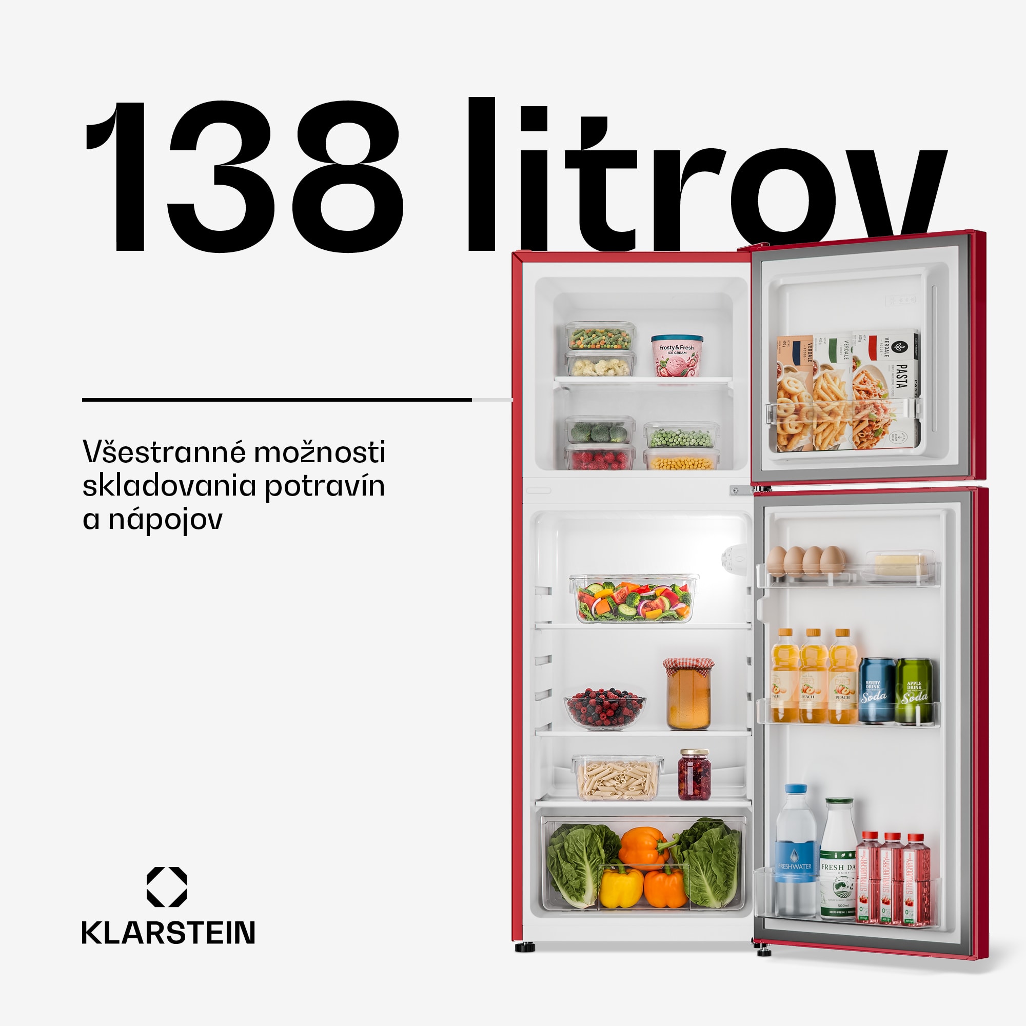 Klarstein Audrey, kombinovaná chladnička s mrazničkou, 98l/40l, Retro-Look, 2 úrovne – Obrázok 2