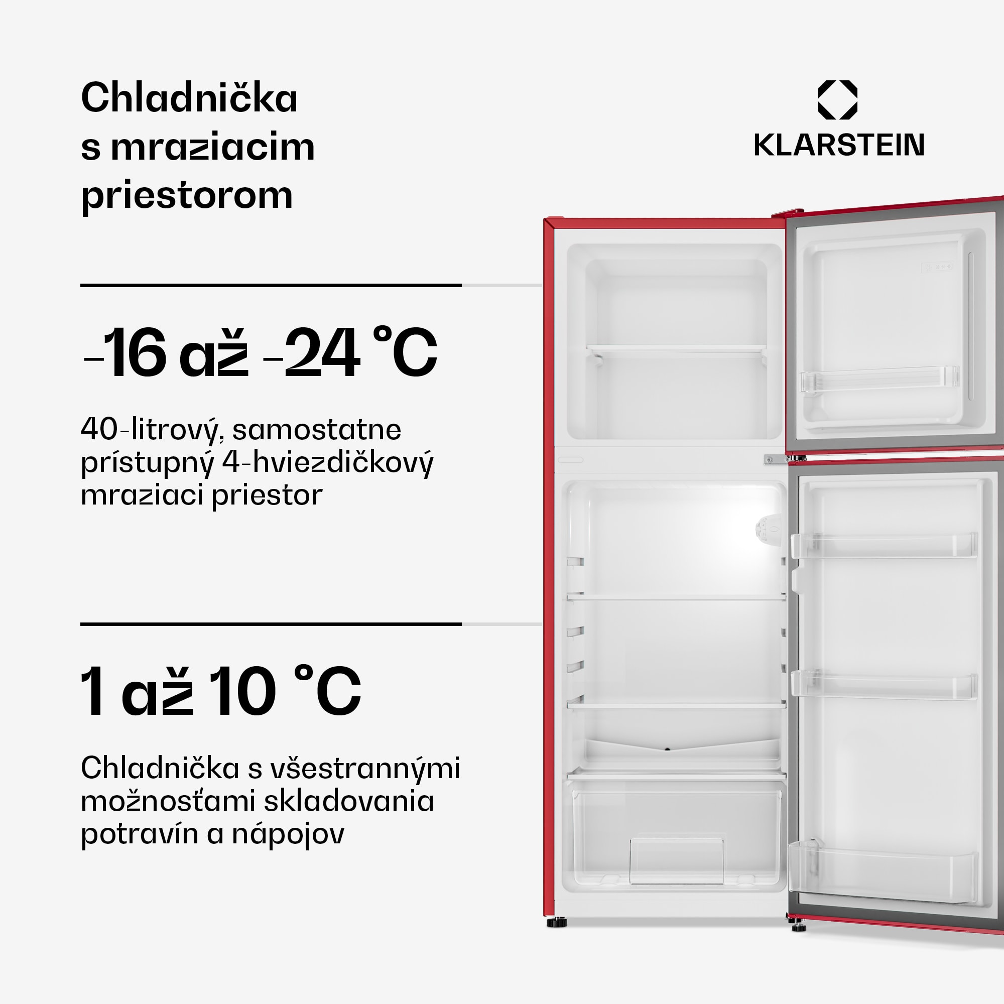 Klarstein Audrey, kombinovaná chladnička s mrazničkou, 98l/40l, Retro-Look, 2 úrovne – Obrázok 4