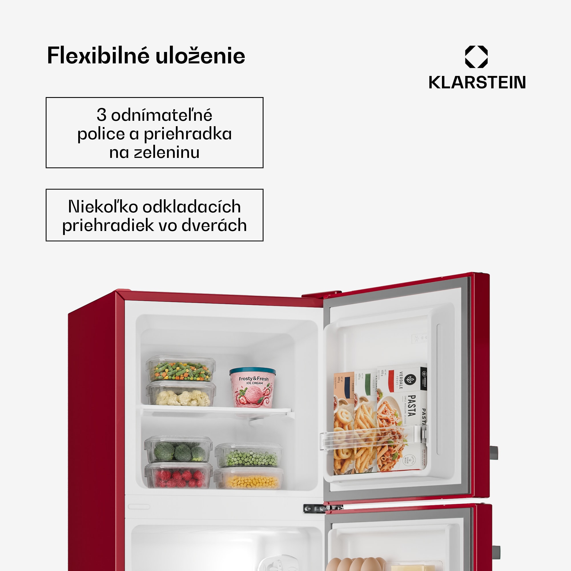 Klarstein Audrey, kombinovaná chladnička s mrazničkou, 98l/40l, Retro-Look, 2 úrovne – Obrázok 5