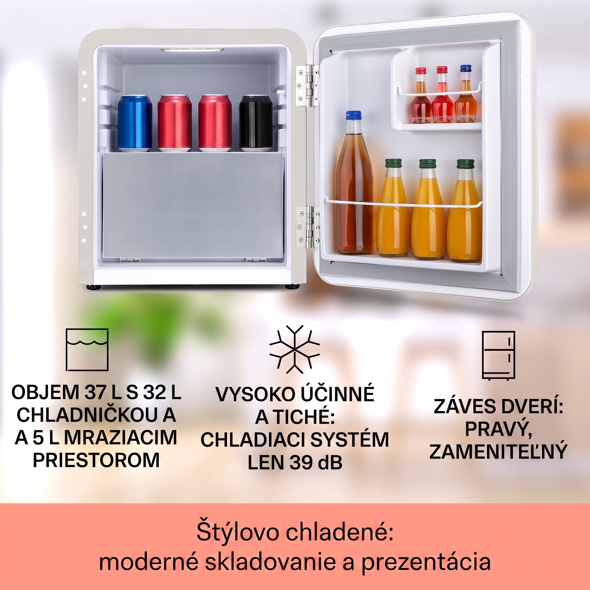 Klarstein Audrey Mini, retro chladnička, energet. trieda E, mraziaci priečinok, LED – Obrázok 2