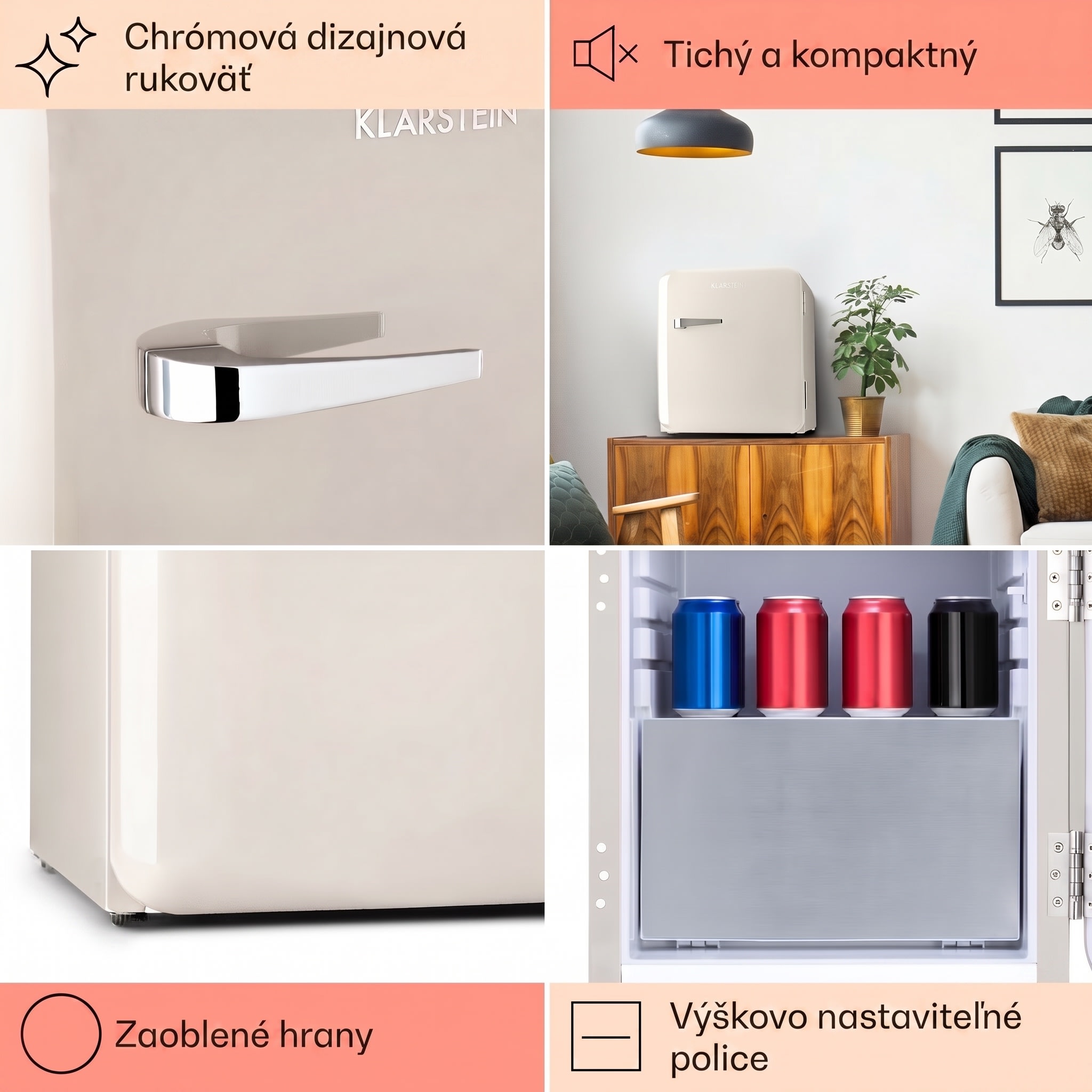 Klarstein Audrey Mini, retro chladnička, energet. trieda E, mraziaci priečinok, LED – Obrázok 5