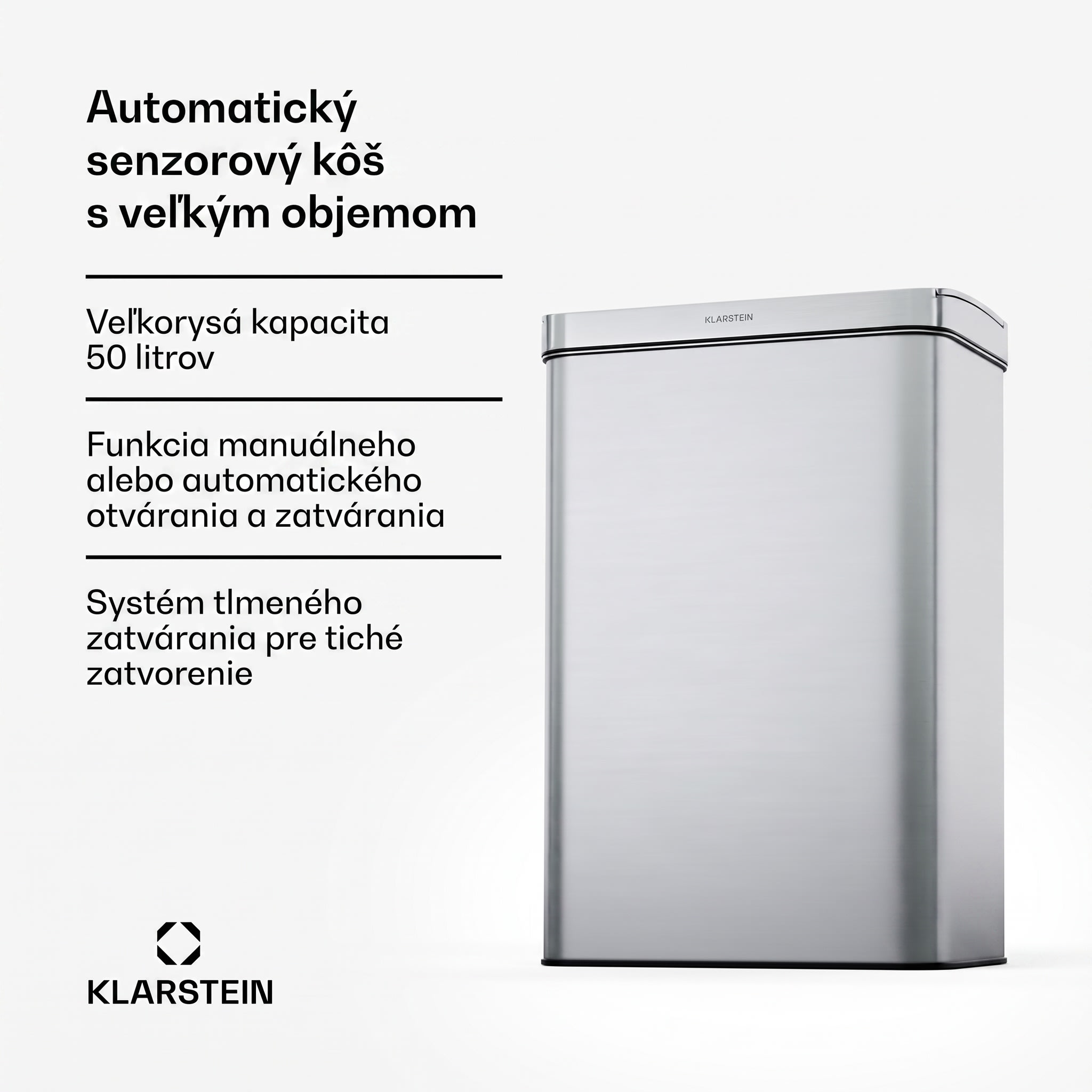 Klarstein Touchless, senzorový odpadkový kôš, 50 l, z nehrdzavejúcej ocele, Soft-Close zatváranie, napájaný batériou, LED displej, časovač – Obrázok 2