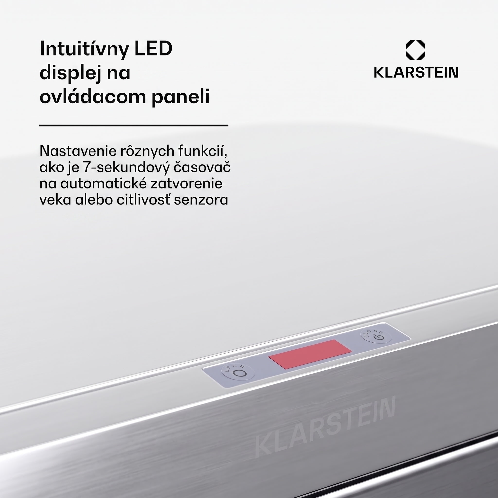 Klarstein Touchless, senzorový odpadkový kôš, 50 l, z nehrdzavejúcej ocele, Soft-Close zatváranie, napájaný batériou, LED displej, časovač – Obrázok 4
