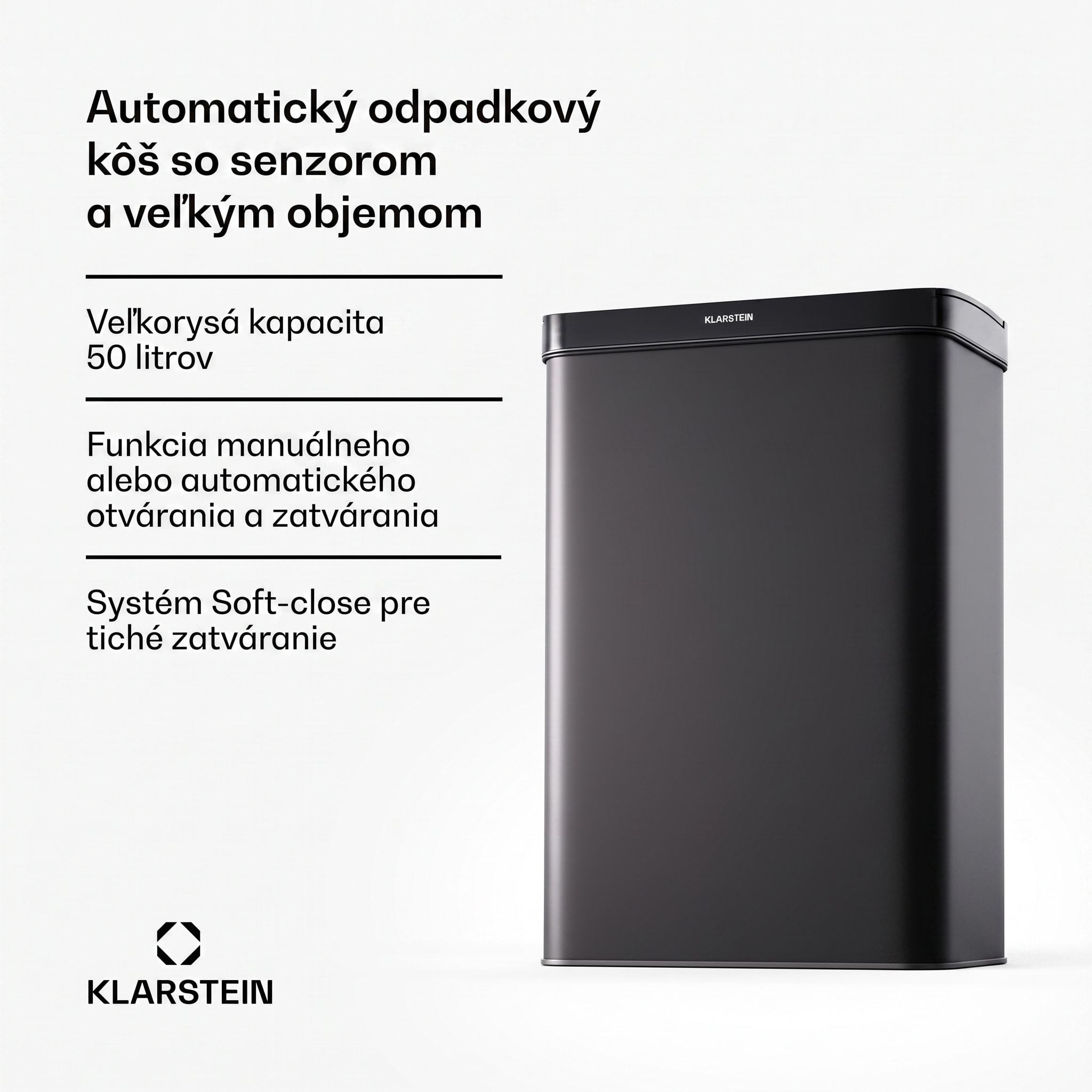 Klarstein Touchless, senzorový odpadkový kôš, 50 l, z nehrdzavejúcej ocele, Soft-Close zatváranie, napájaný batériou, LED displej, časovač – Obrázok 2