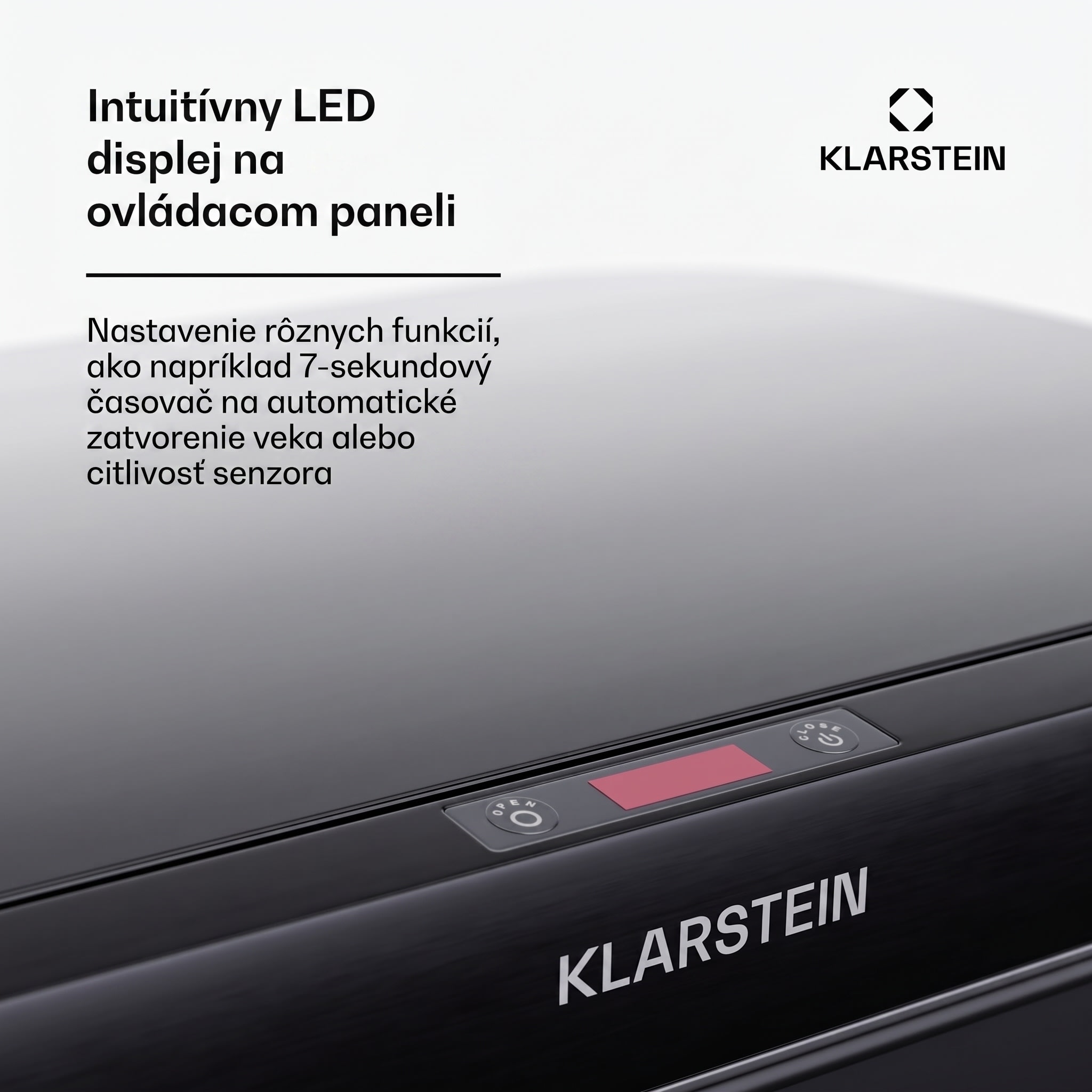 Klarstein Touchless, senzorový odpadkový kôš, 50 l, z nehrdzavejúcej ocele, Soft-Close zatváranie, napájaný batériou, LED displej, časovač – Obrázok 4
