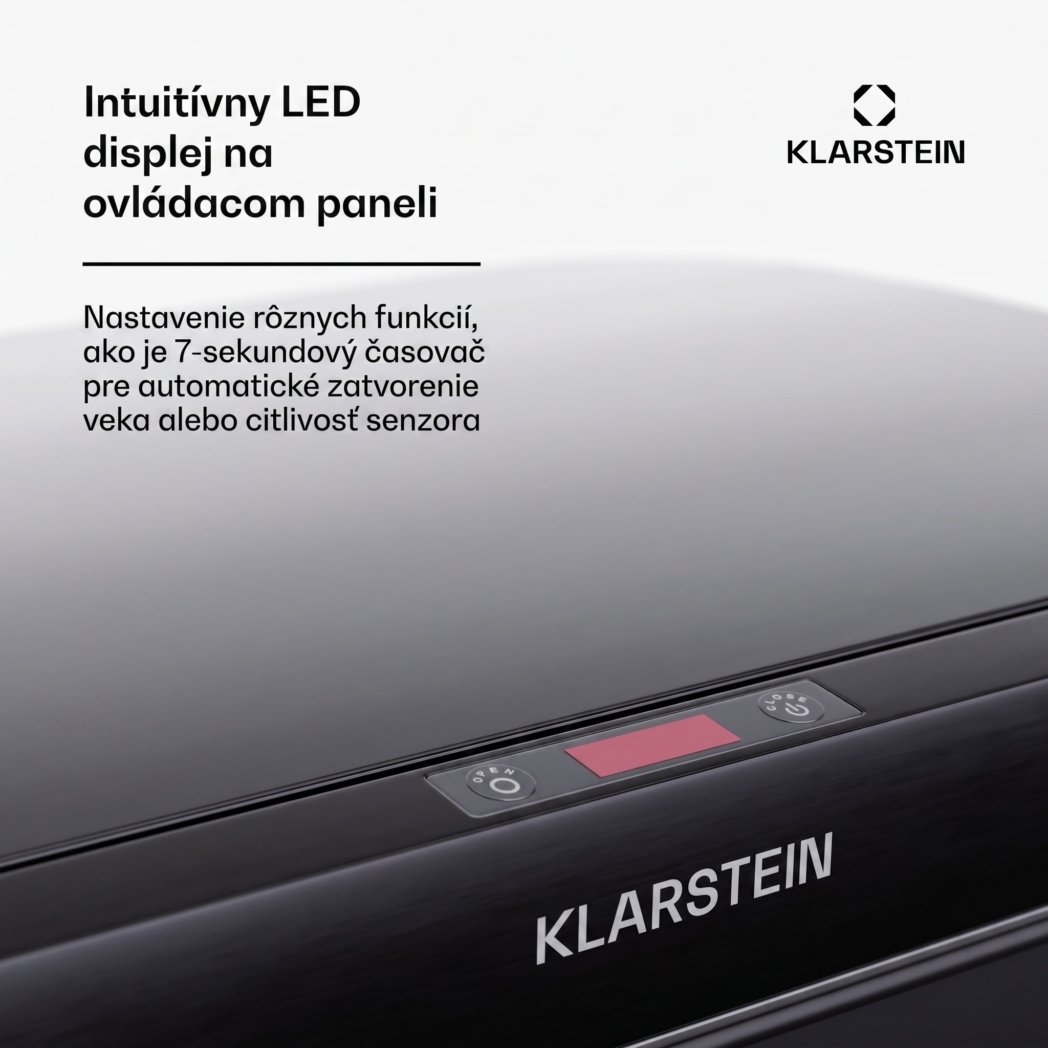 Klarstein Touchless, senzorový odpadkový kôš, 60 l, z nehrdzavejúcej ocele, Soft-Close zatváranie, napájaný batériou, LED displej, časovač – Obrázok 4