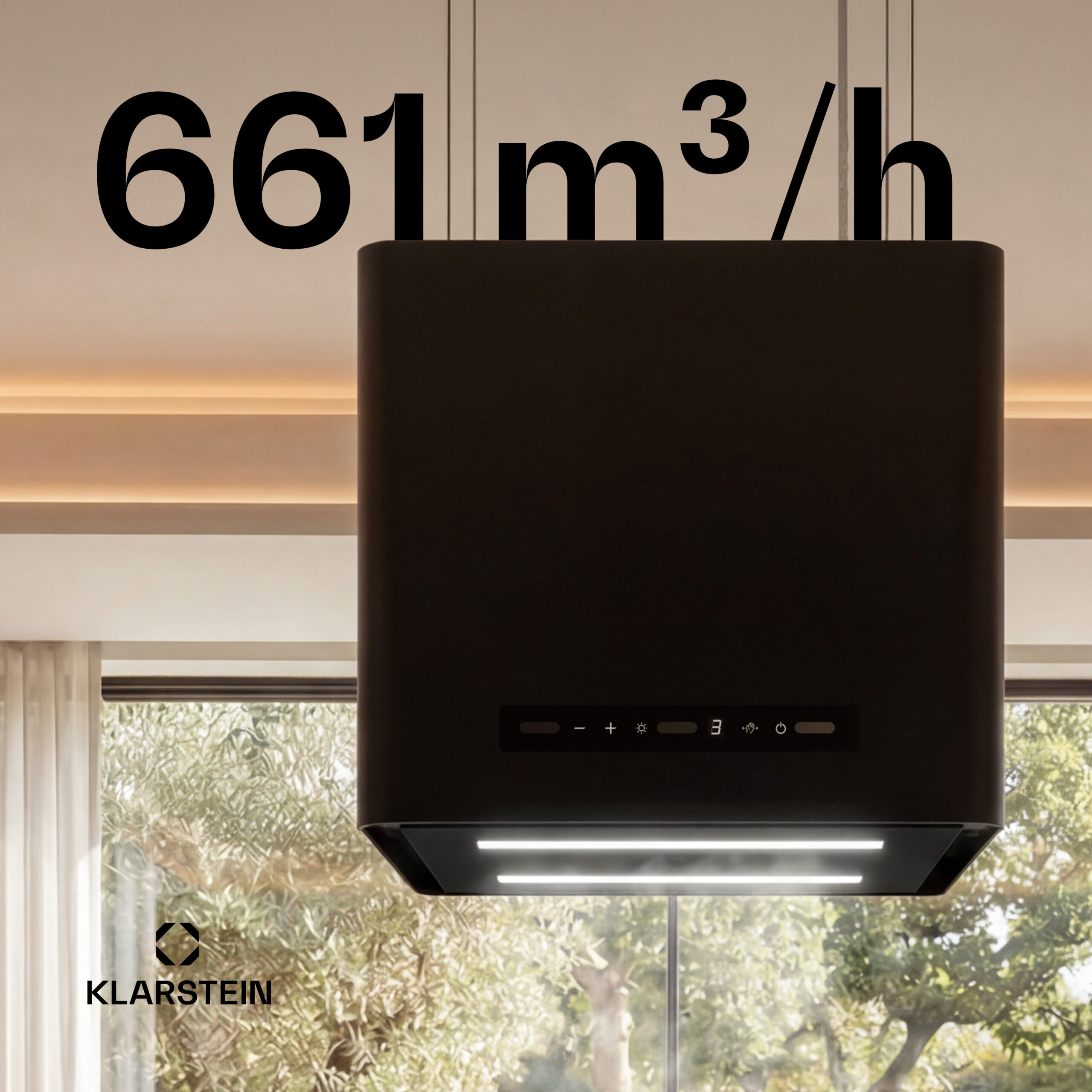 Klarstein Nexture voľne visiaca ostrovná digestorová kapucňa | A++ | 40 cm | 661 m³/h | čierna – Obrázok 4