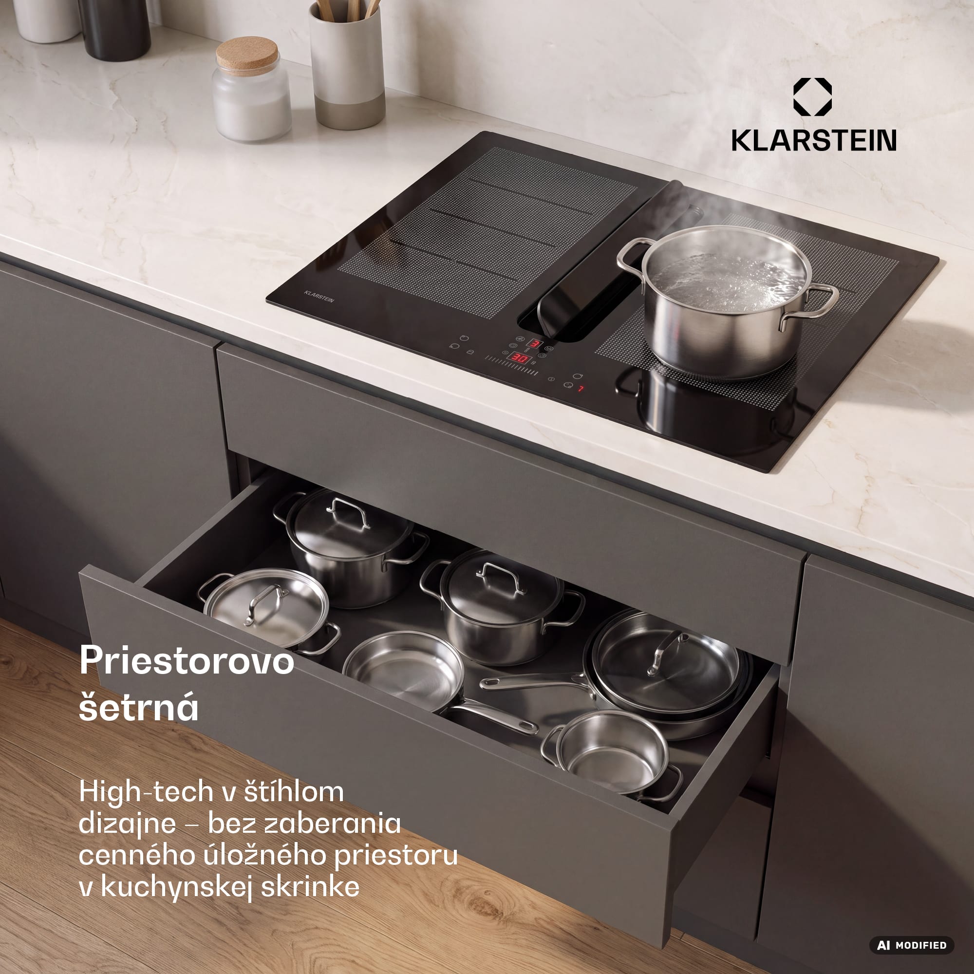Klarstein ChefFusion indukčná varná doska s odsávačom pár | 4 varné zóny | 7200 W | 504,3 m³/h | 70 cm – Obrázok 5