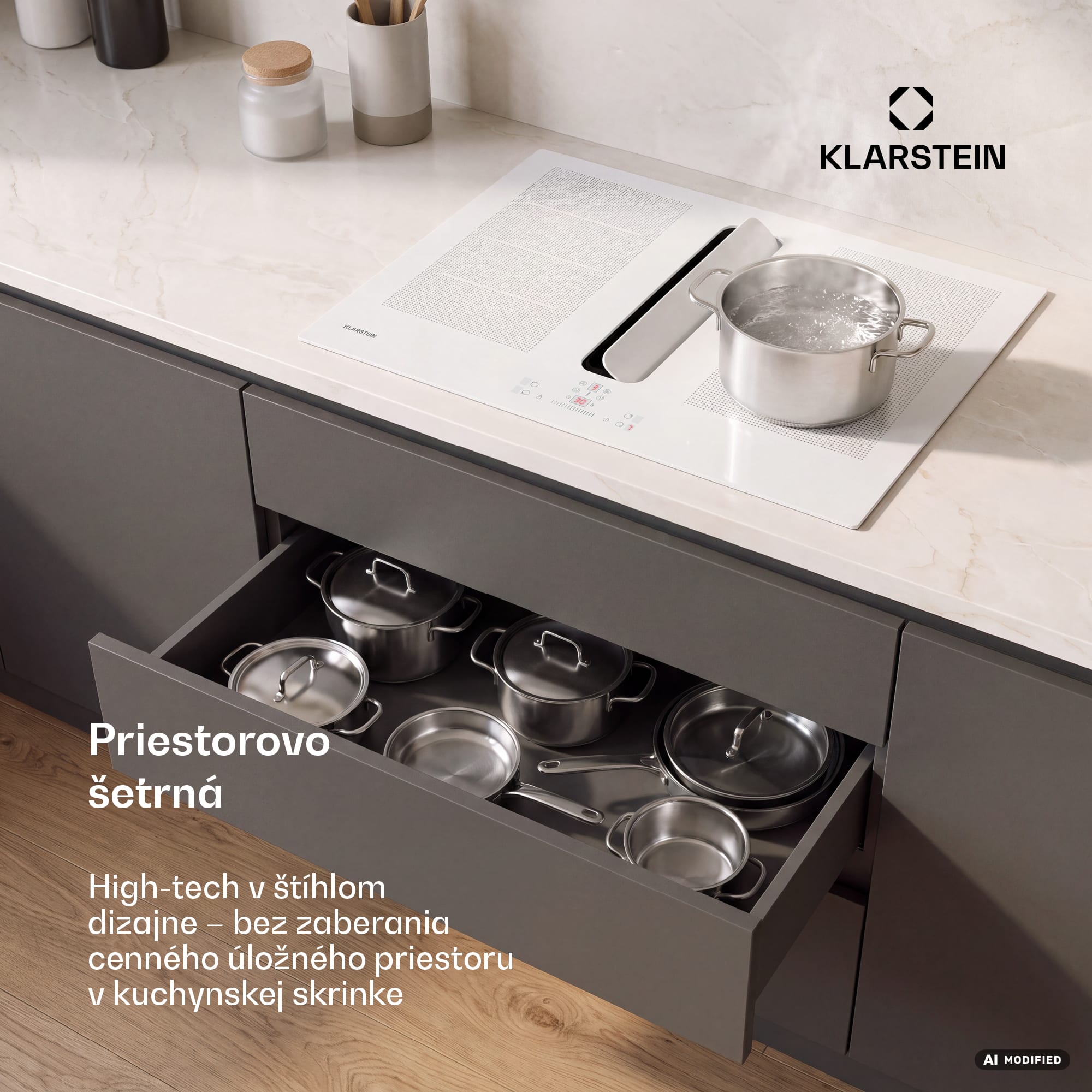 Klarstein ChefFusion indukčná varná doska s odsávačom pár | 4 varné zóny | 7200 W | 504,3 m³/h | 70 cm – Obrázok 5