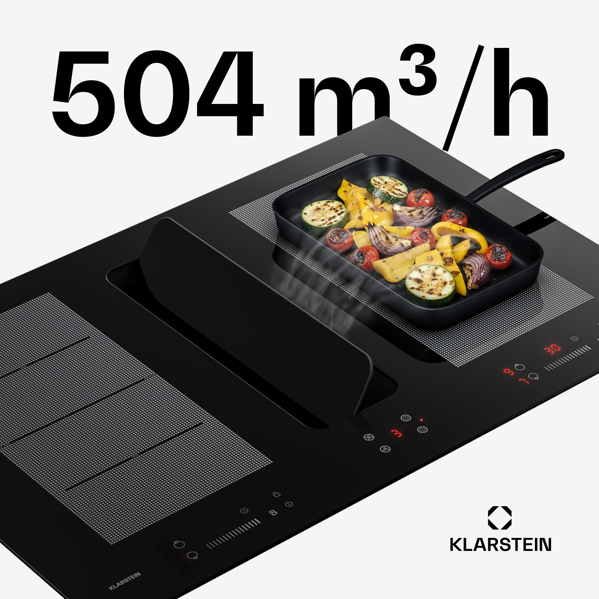Klarstein ChefFusion indukčná varná doska s odsávačom pár | 4 varné zóny | 7200 W | 504,3 m³/h | 80 cm – Obrázok 3