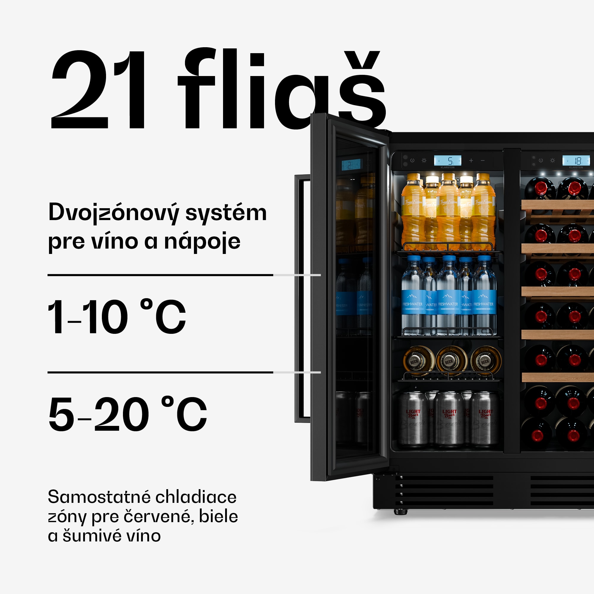 Klarstein Velaire podpultová 2-zónová chladnička na víno | 126L | 122 fliaš | UV ochrana | 60 cm – Obrázok 3