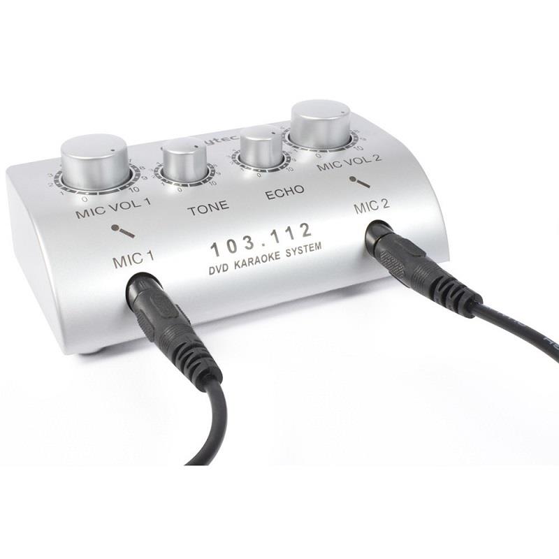 Skytec Mini, 2-kanálový karaoké mix pult, set s 2 mikrofónmi – Obrázok 3