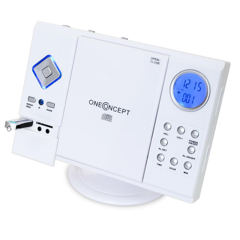 OneConcept V-12, biela, stereosystém s CD-MP3-prehrávačom, USB, SD, AUX – Obrázok 2