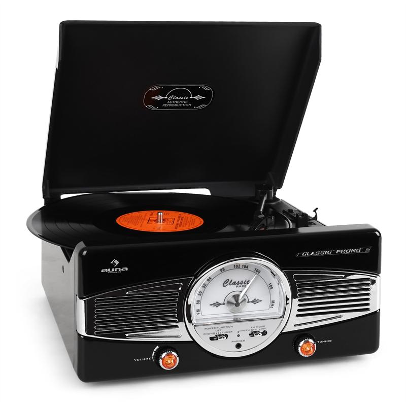Auna MG-TT-82B gramofón, FM, 50. roky, retro, čierny