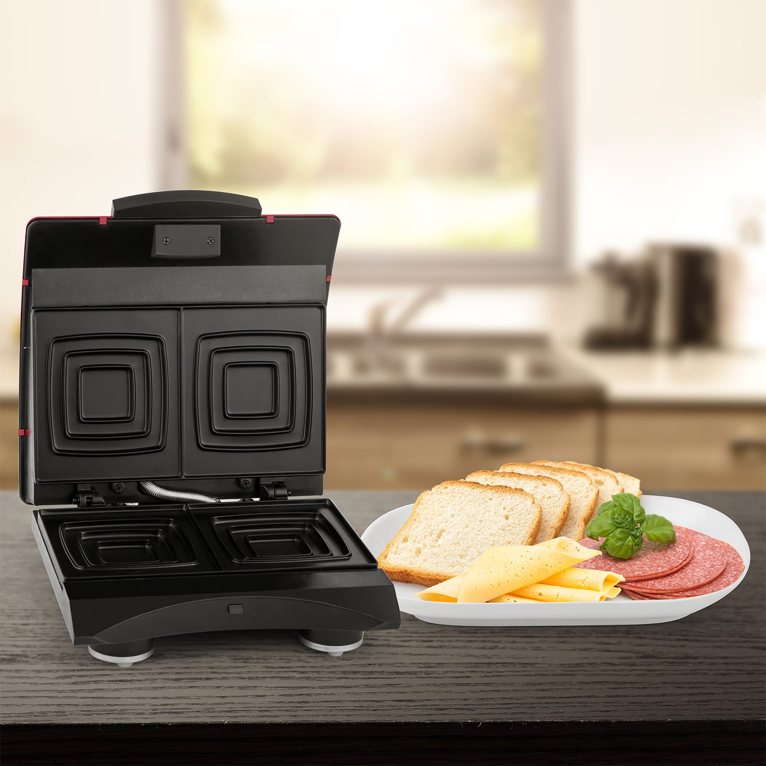 Klarstein SHU3-Sandwich-Buddy-, 700 W, 2 platne, nerezová oceľ, toastovač, červe – Obrázok 3