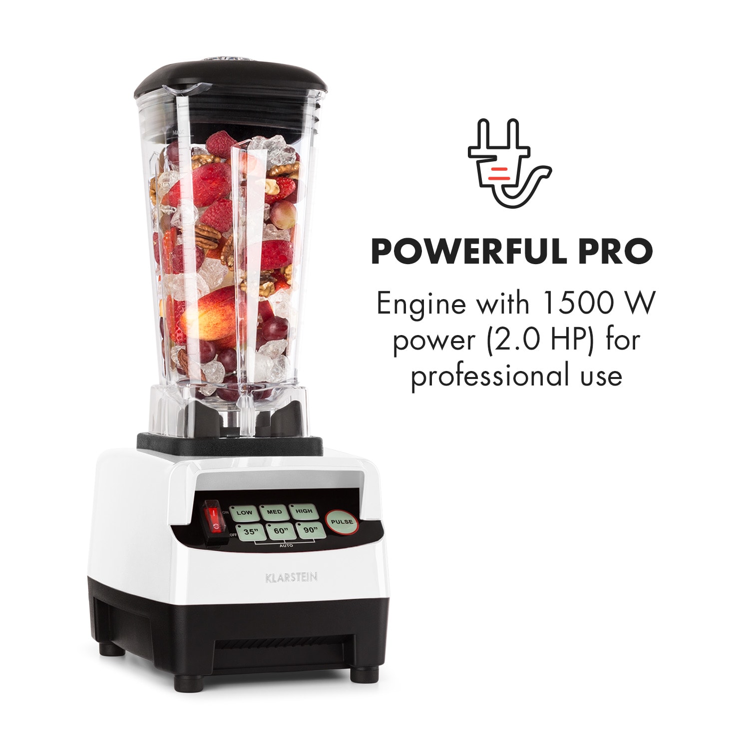 Klarstein IB-Herakles-5G-JTC-W, 1500 W, 2 litre, stolný mixér, biely, green smoothie – Obrázok 3