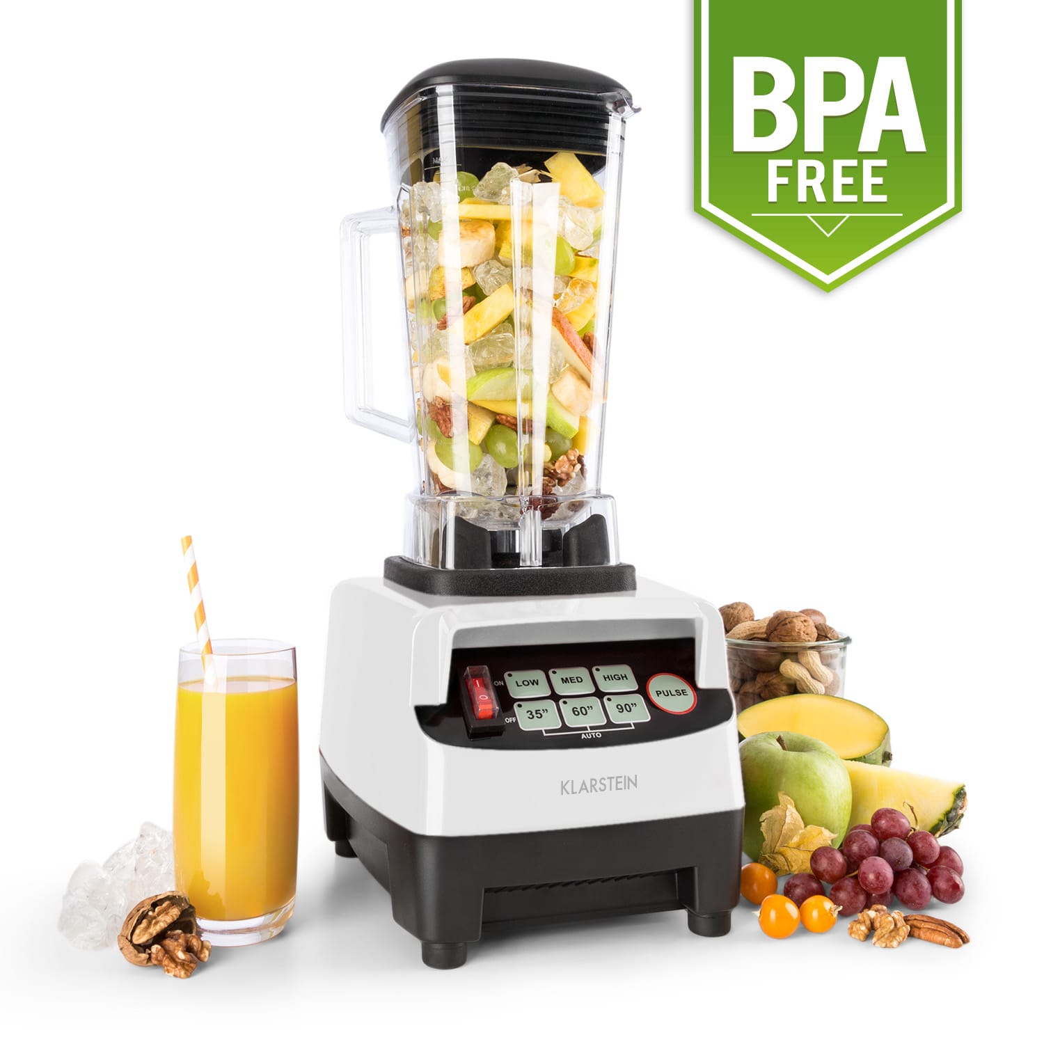 Klarstein IB-Herakles-5G-JTC-W, 1500 W, 2 litre, stolný mixér, biely, green smoothie