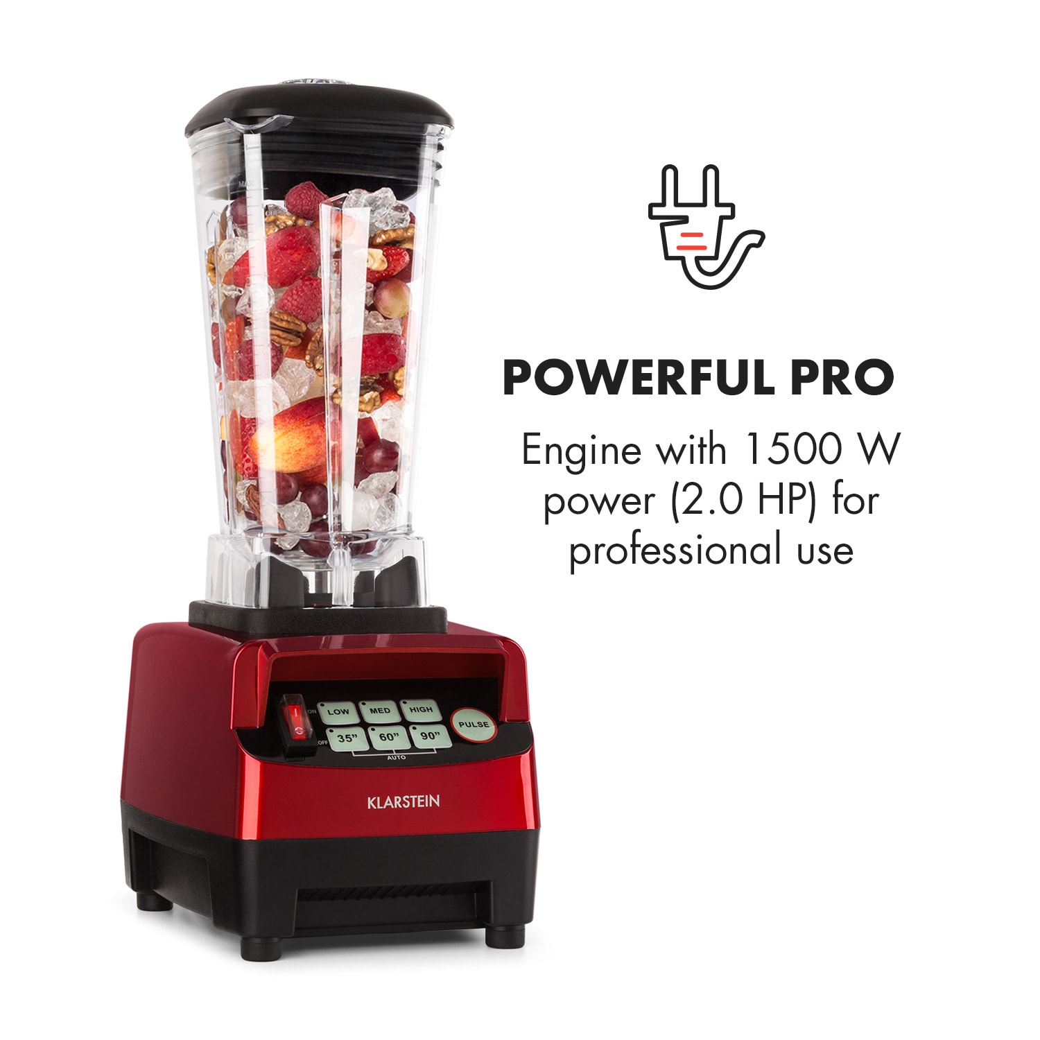 Klarstein Herakles 5G, mixér, 1500 W, 2 HP, 40 000 ot./min., bez BPA, 2 l, červený – Obrázok 2