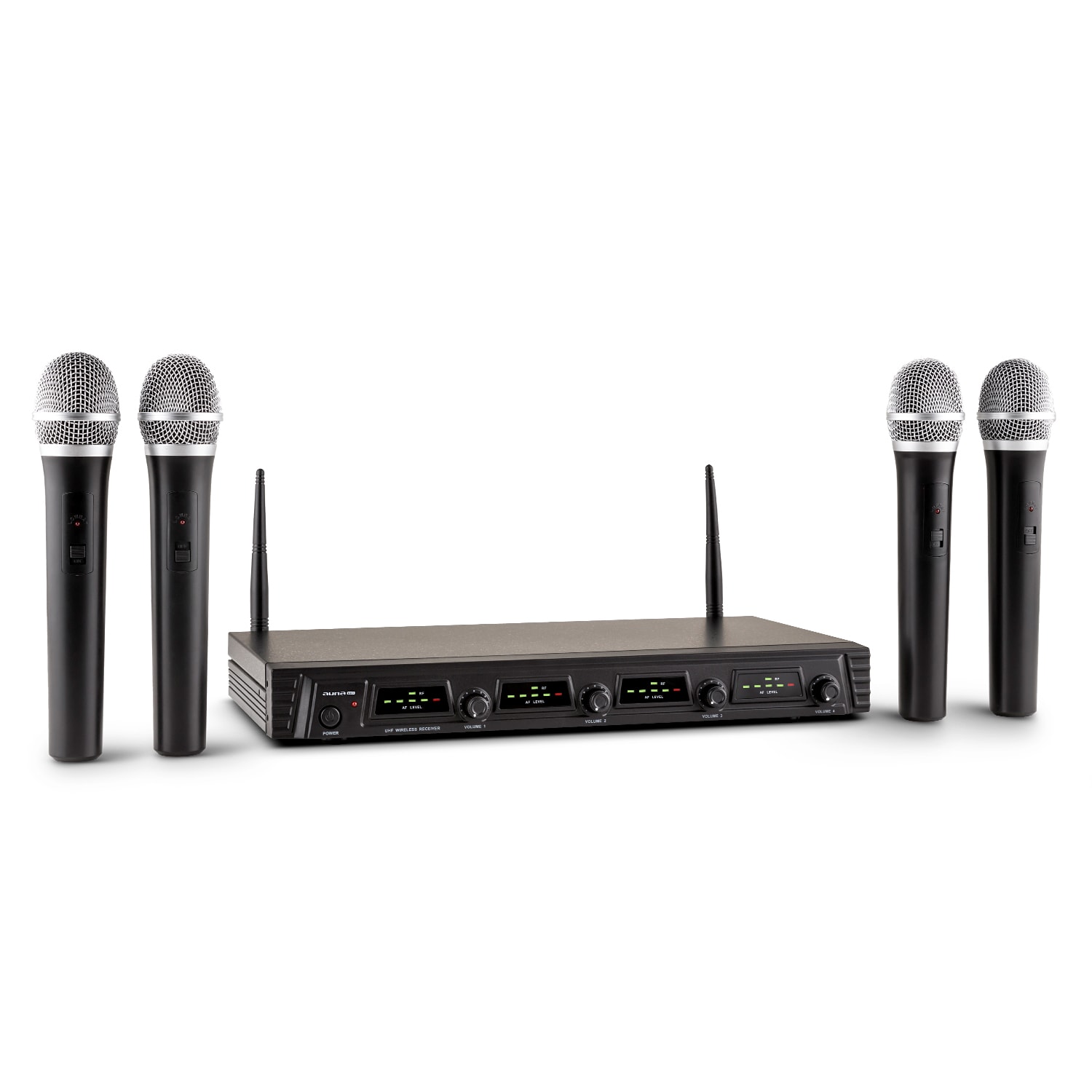Auna Pro Duett Quartett Fix V1, 4-kanálový UHF bezdrôtový mikrofónový set, dosah 50 m